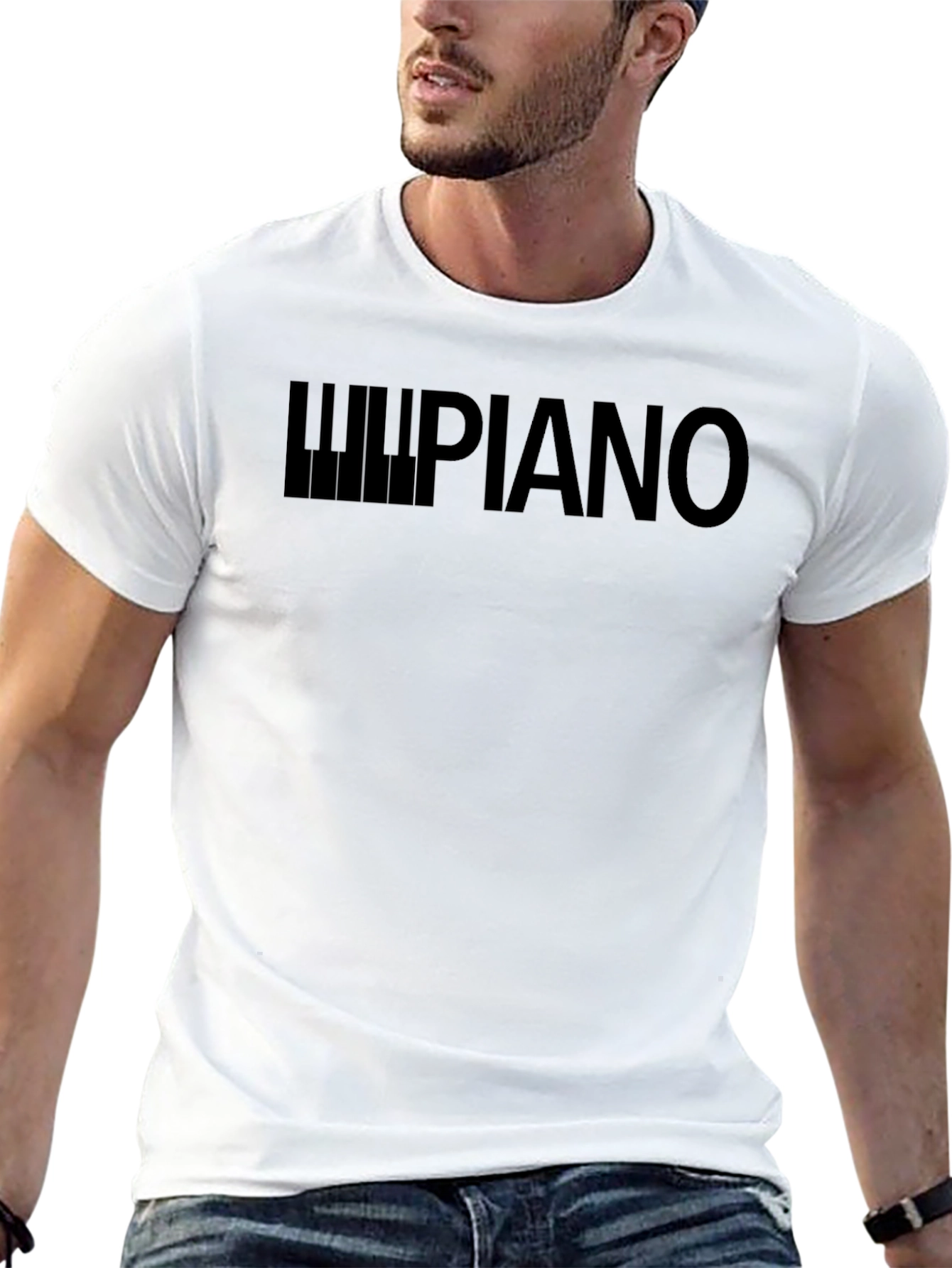 Black Piano Keys Graphic Print Black T-Shirt view 13