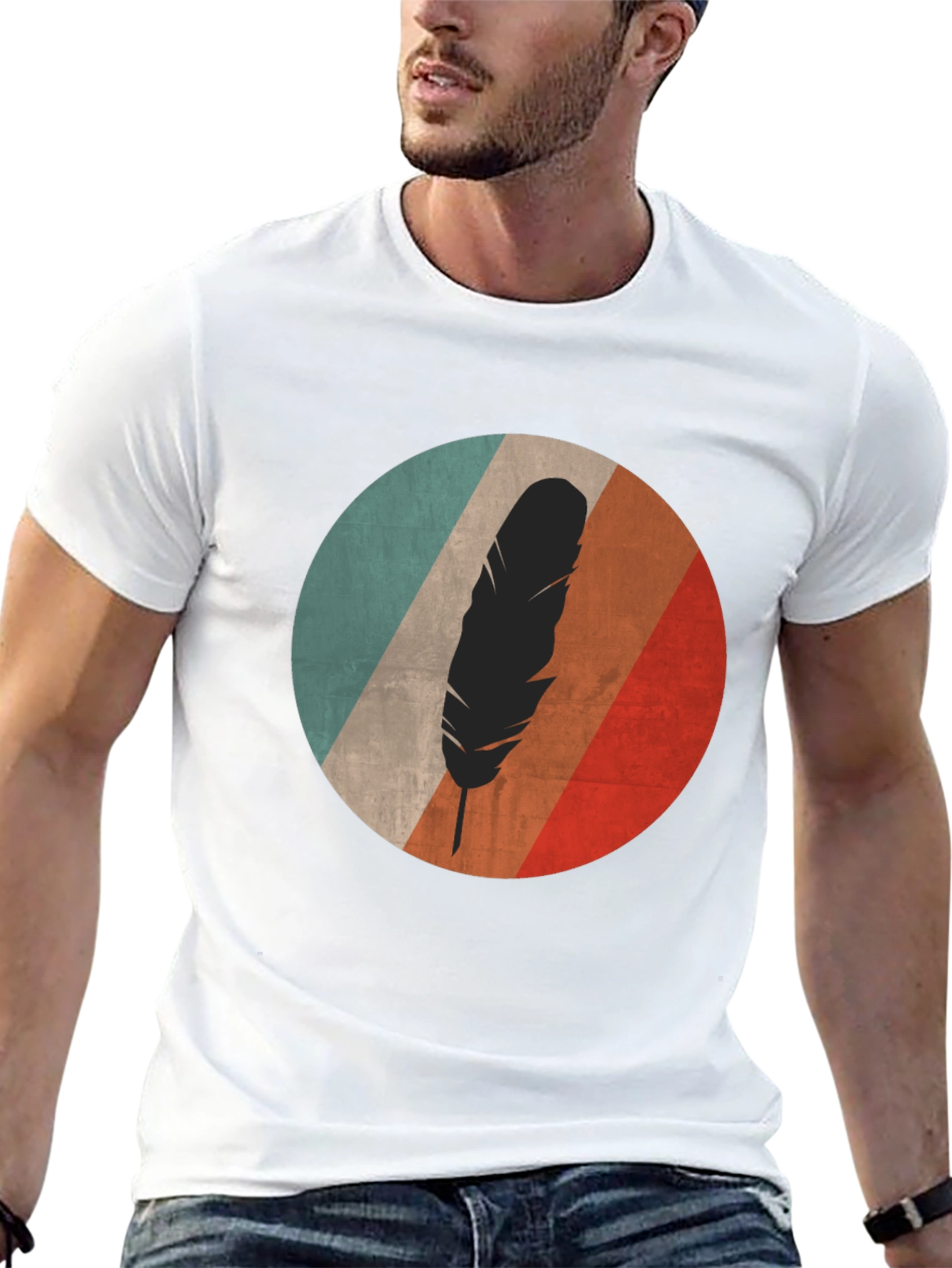 Black Retro Feather Graphic Tee - Black Cotton Blend view 13