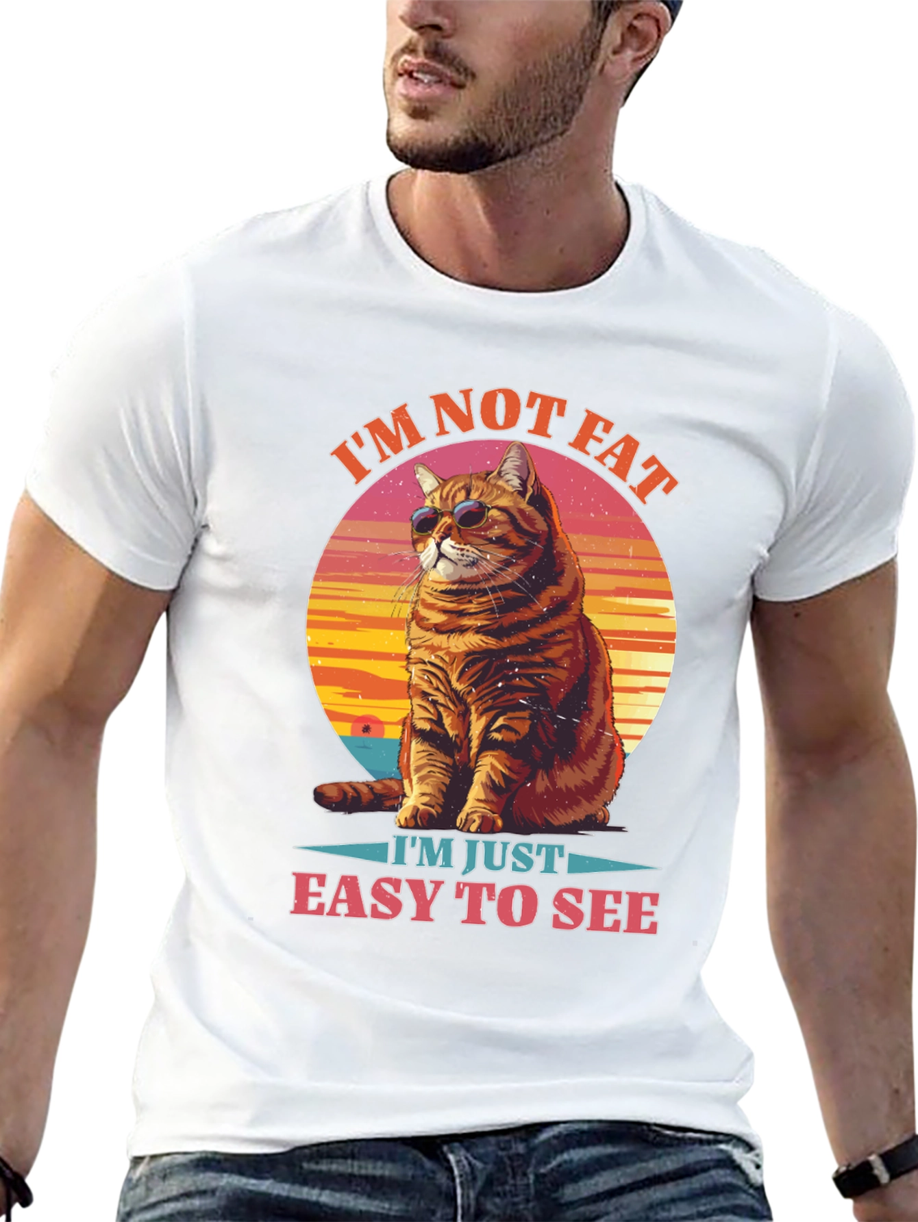 Black I'm Not Fat, Easy to See Cat Graphic Tee view 13