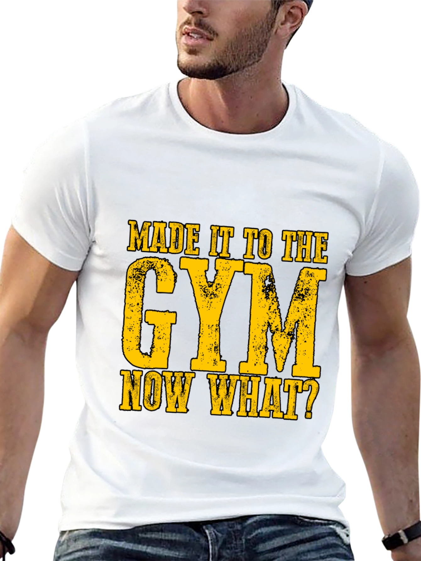 Black Gym Humor Graphic T-Shirt - "Made It To The Gym, Now What?" view 13