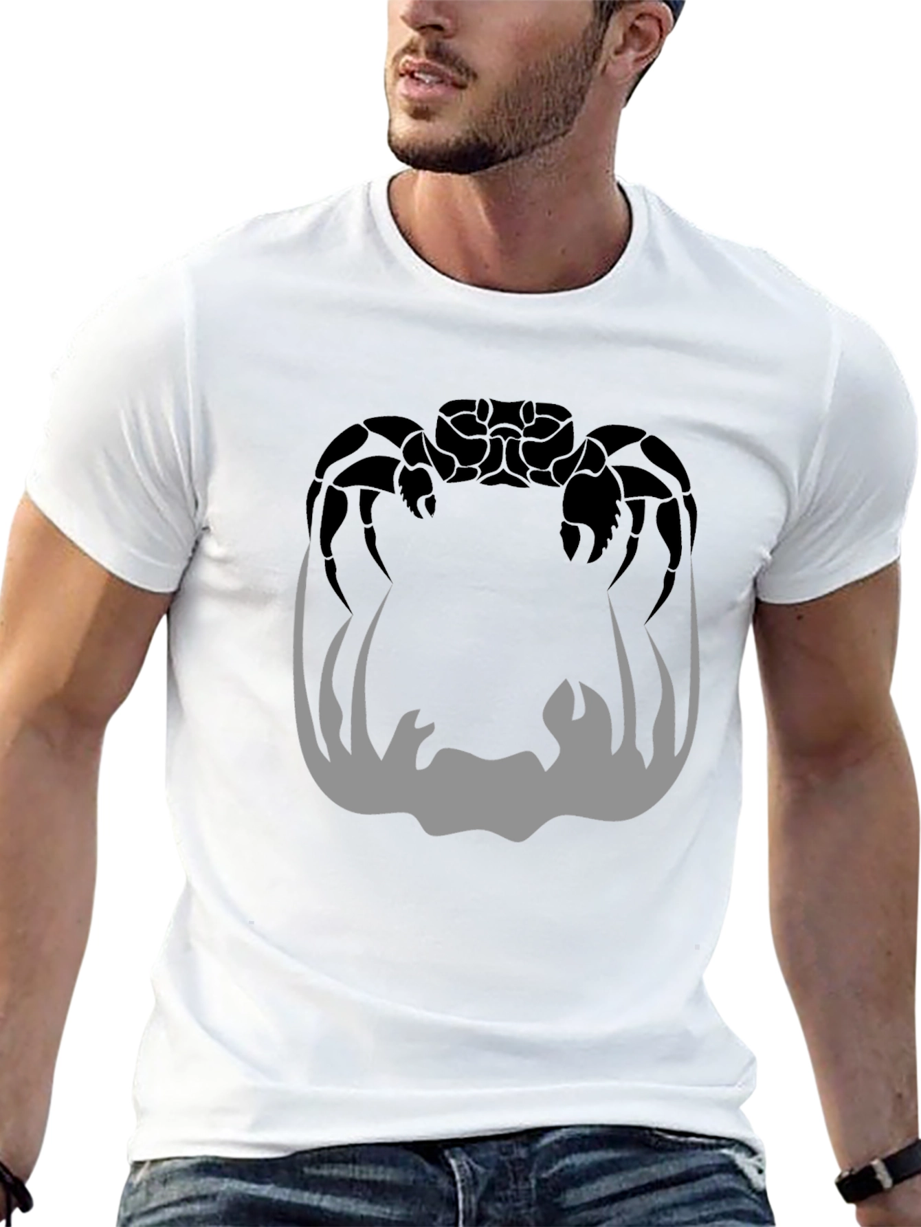 Black Crab Silhouette Graphic Print Men's Black T-Shirt view 13