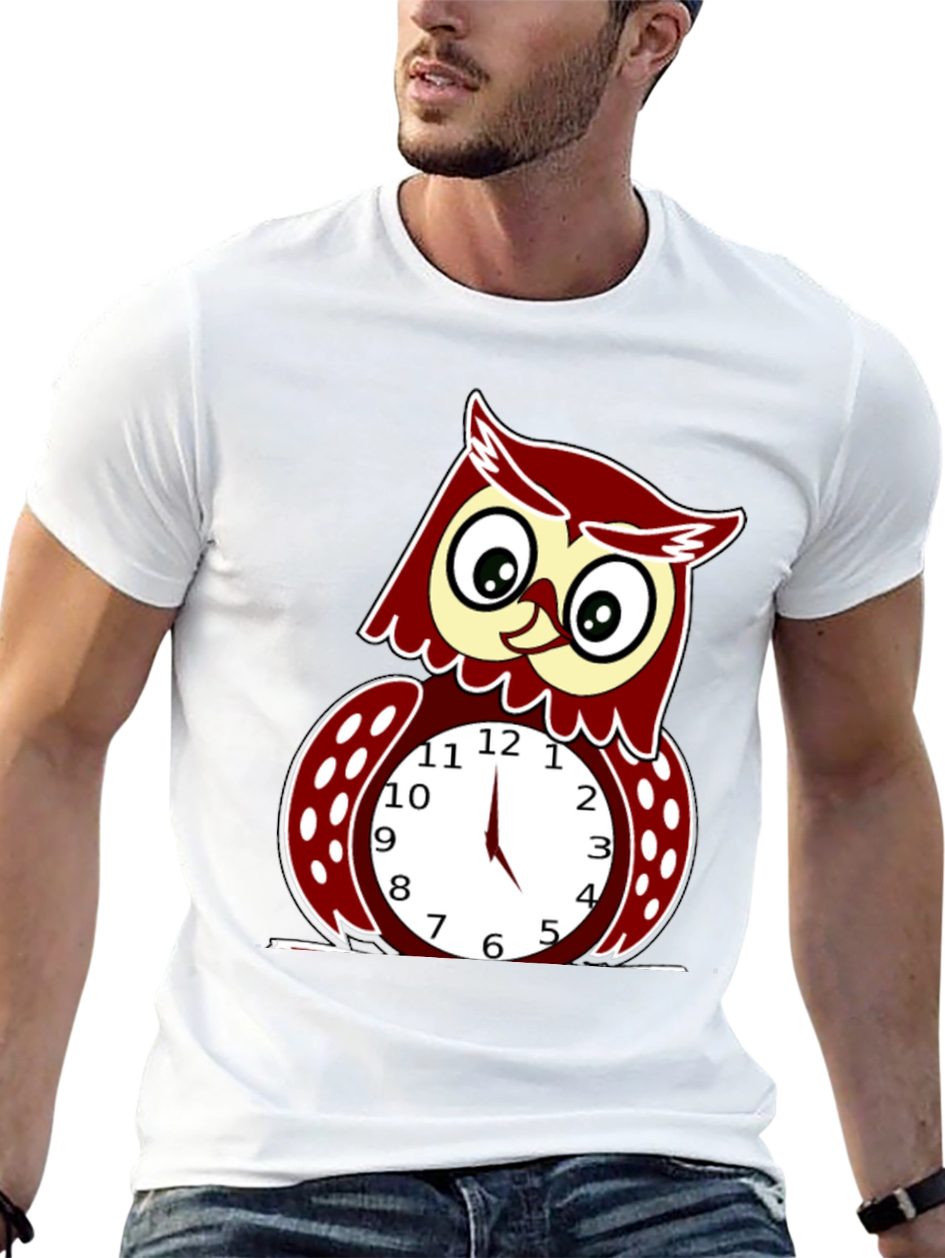 Black Funny Owl Clock Graphic T-Shirt - Mens view 13