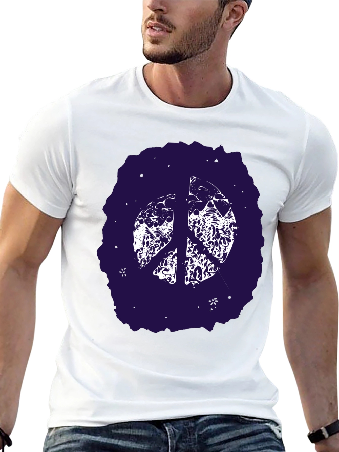 Black Peace Sign Graphic Tee - Black Cotton Comfort view 13