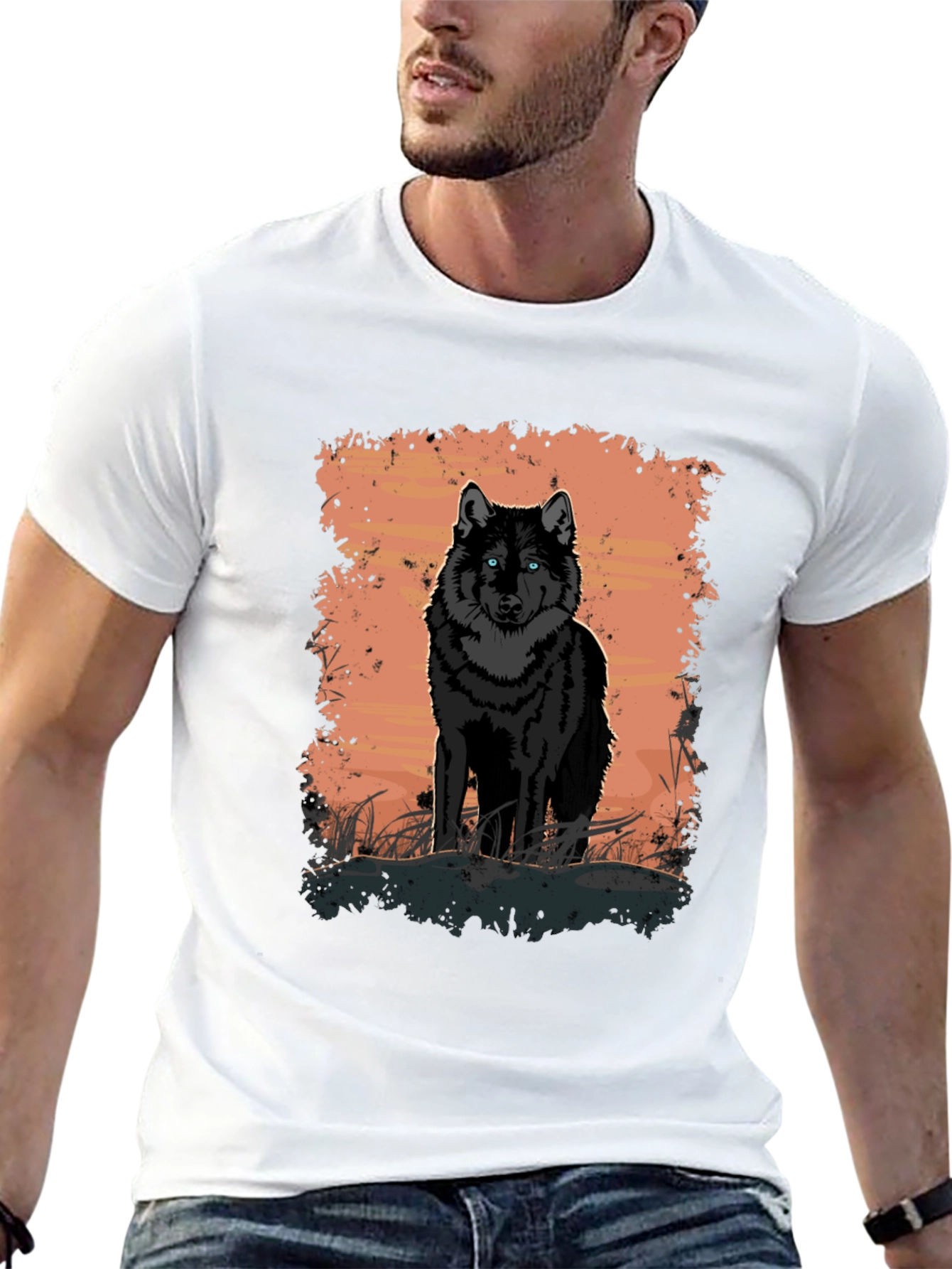 Black Wolf Graphic Print Black T-Shirt view 13