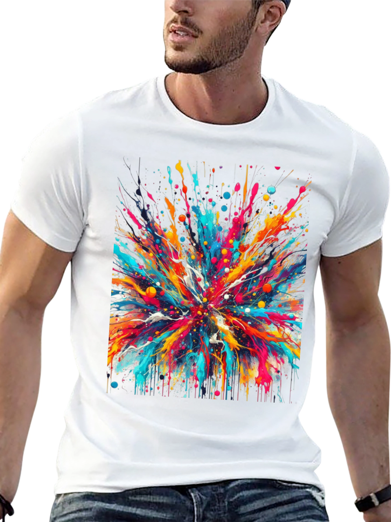 Black Colorful Splatter T-Shirt - Unique Artistic Design view 13