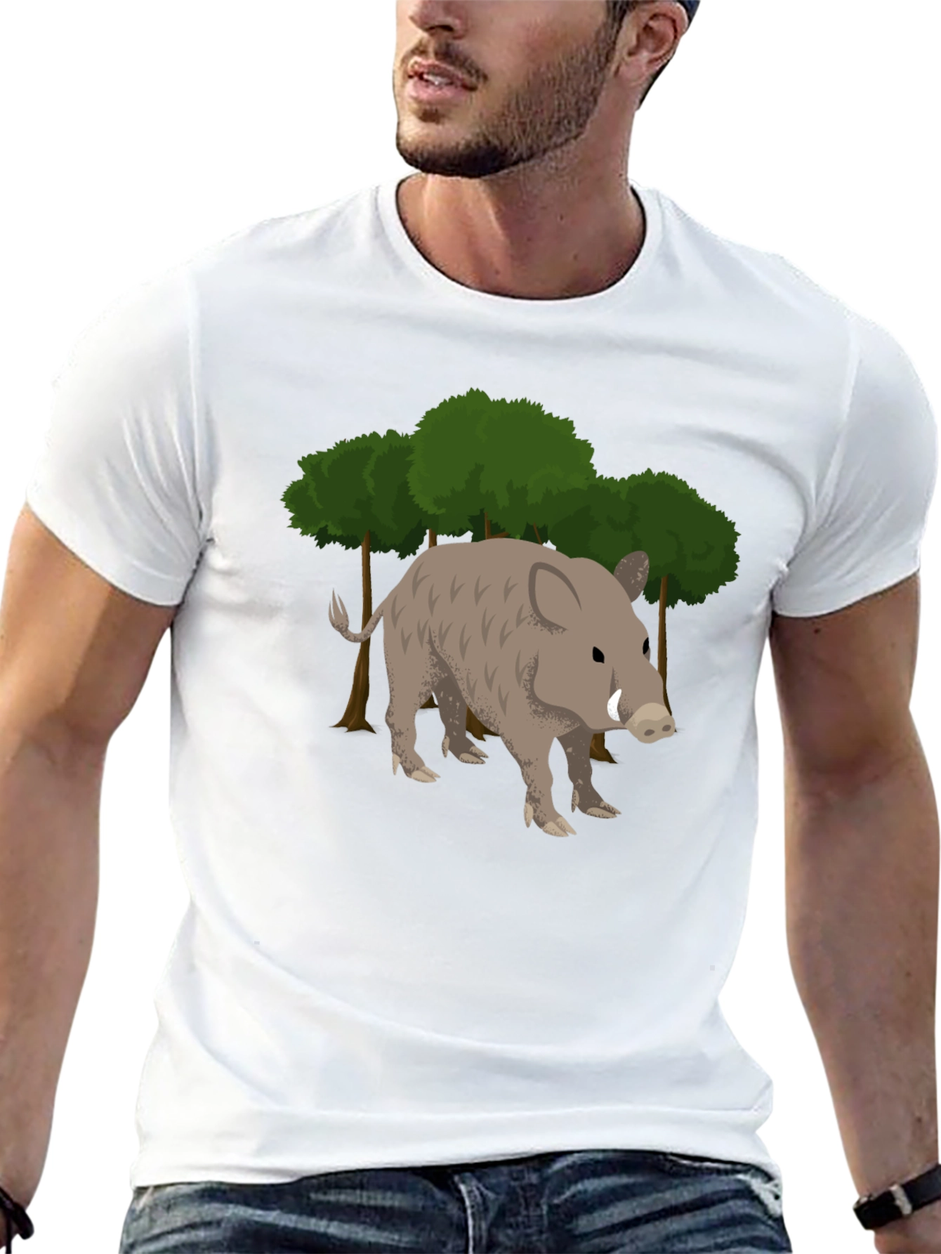 Black Wild Boar Graphic Tee - Black Cotton T-Shirt view 13