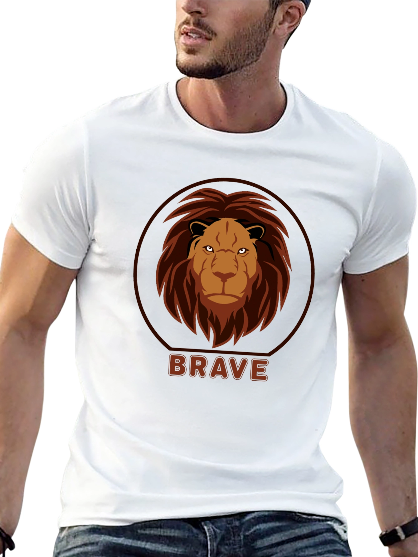 Black Brave Lion Graphic Black T-Shirt view 13
