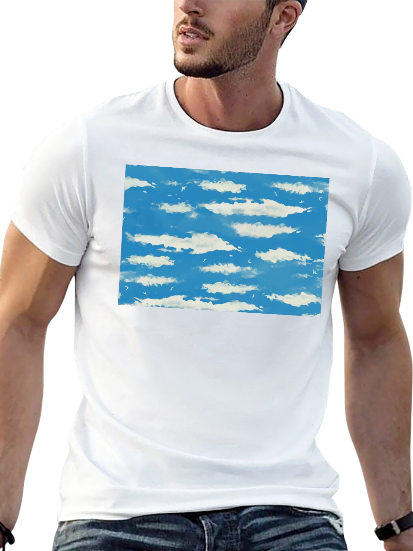 Black Cloudscape Graphic Tee - Sky Blue Print on Black view 13