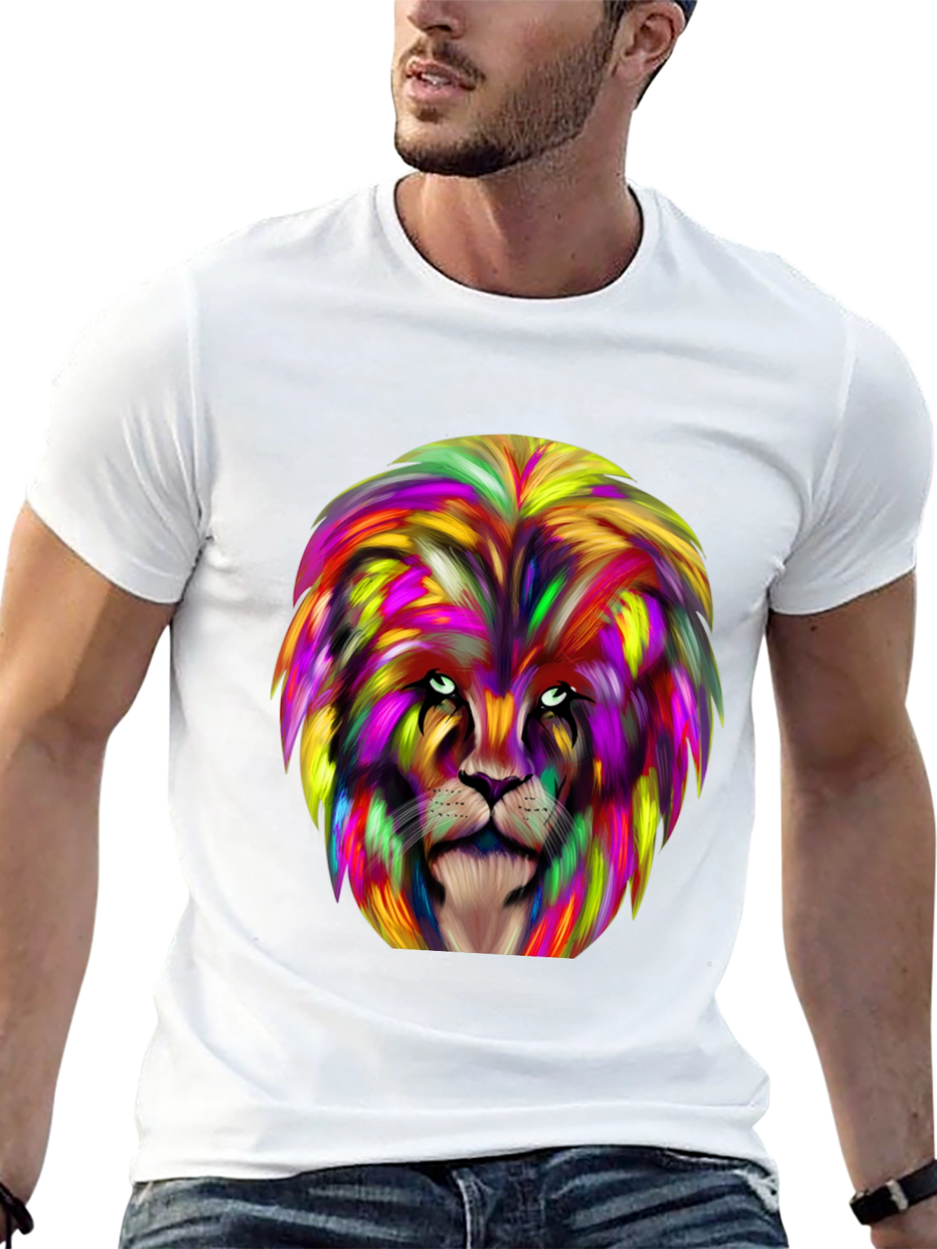 Black Colorful Lion Graphic Black T-Shirt view 13