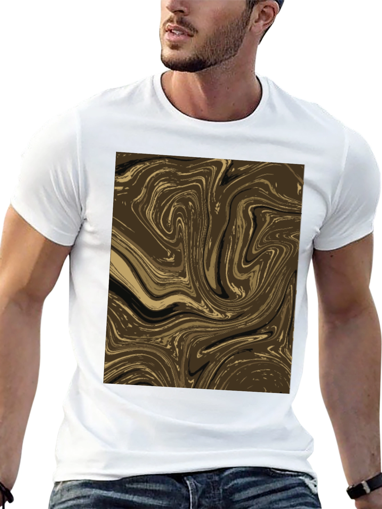 Black Abstract Swirl Graphic Tee - Brown view 13