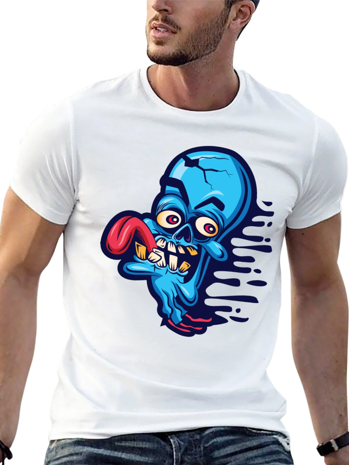 Black Cartoon Zombie Graphic Tee - Blue view 13
