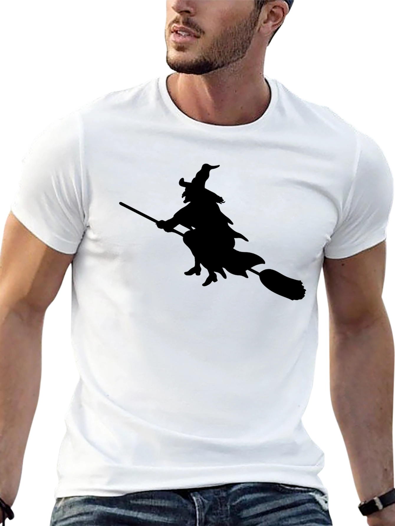 Black Witch on Broom T-Shirt - Black Tee view 13