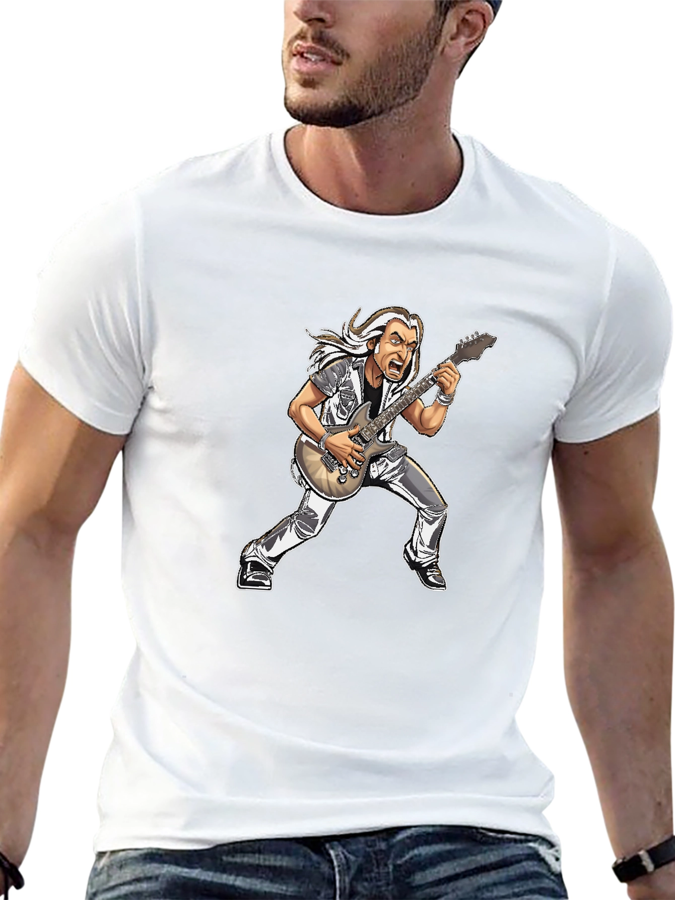 Black Guitar Hero Cartoon T-Shirt view 13