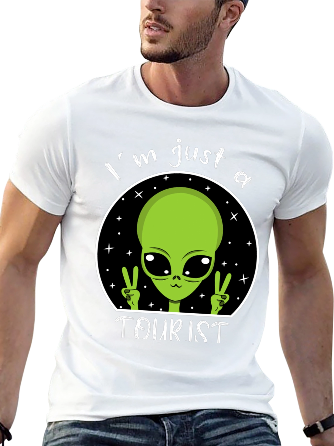 Black I'm Just A Tourist Alien T-Shirt - Outer Space Humor Tee view 13