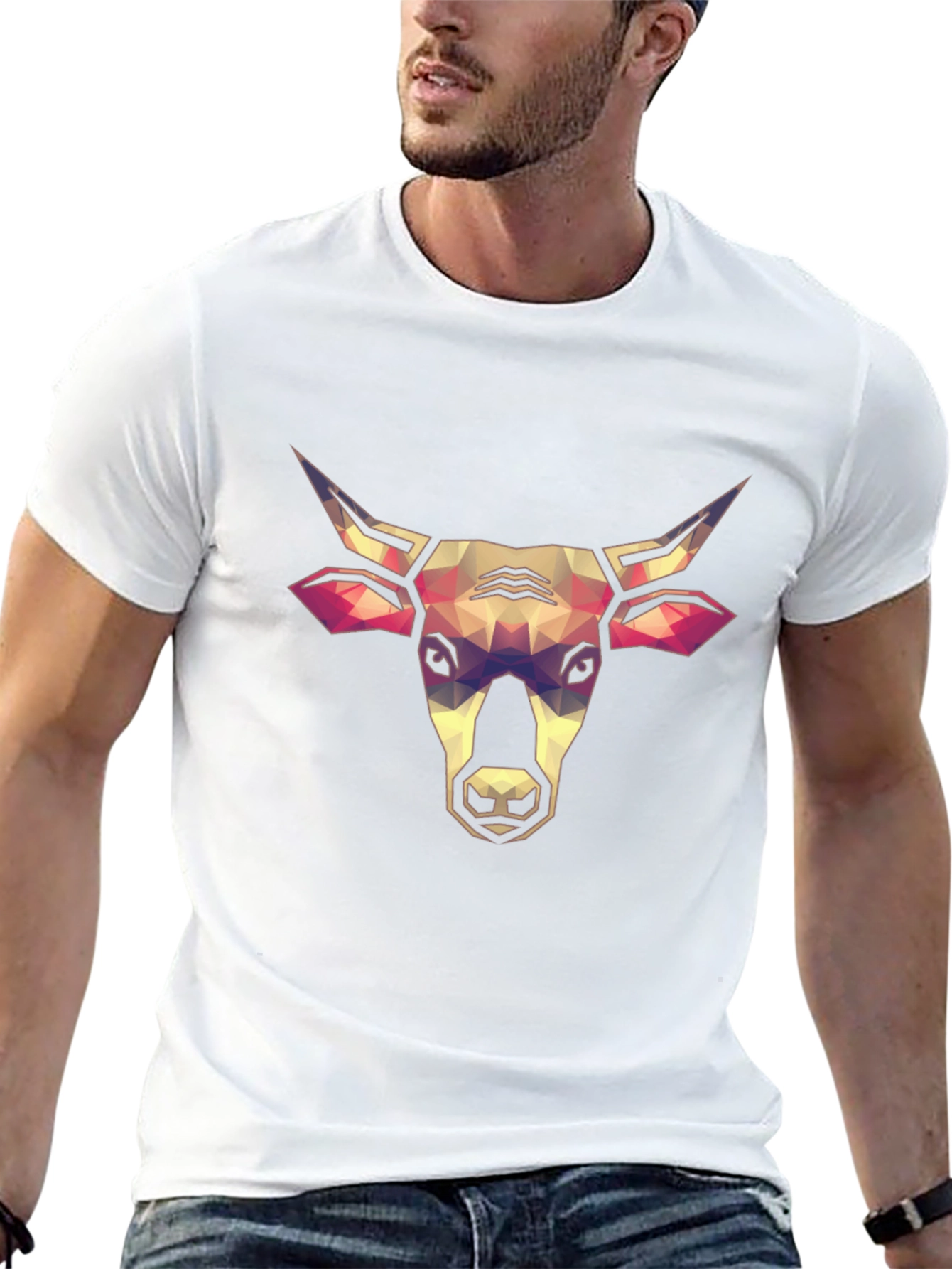 Black Geometric Bull Head Graphic Tee - Stylish Black T-Shirt view 13