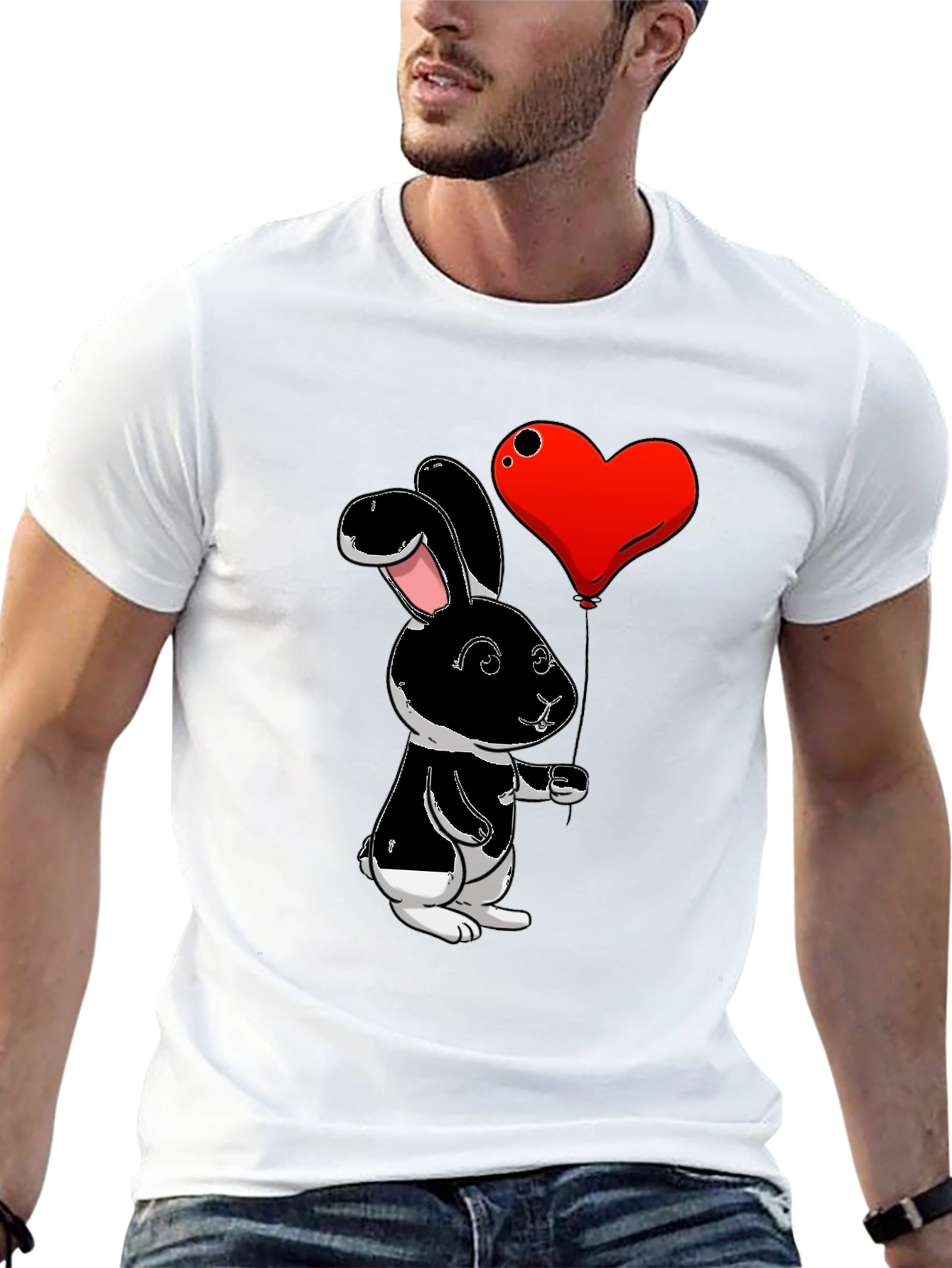 Black Black Bunny Heart Balloon Graphic T-Shirt view 13