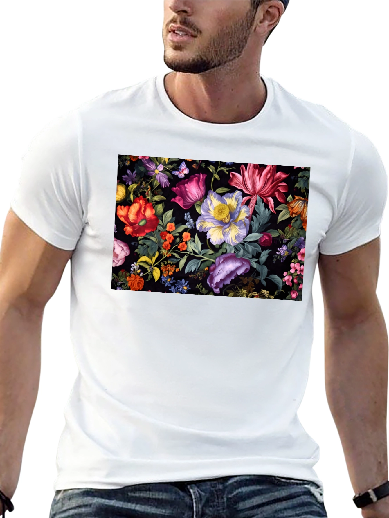 Black Floral Print Black T-Shirt view 13
