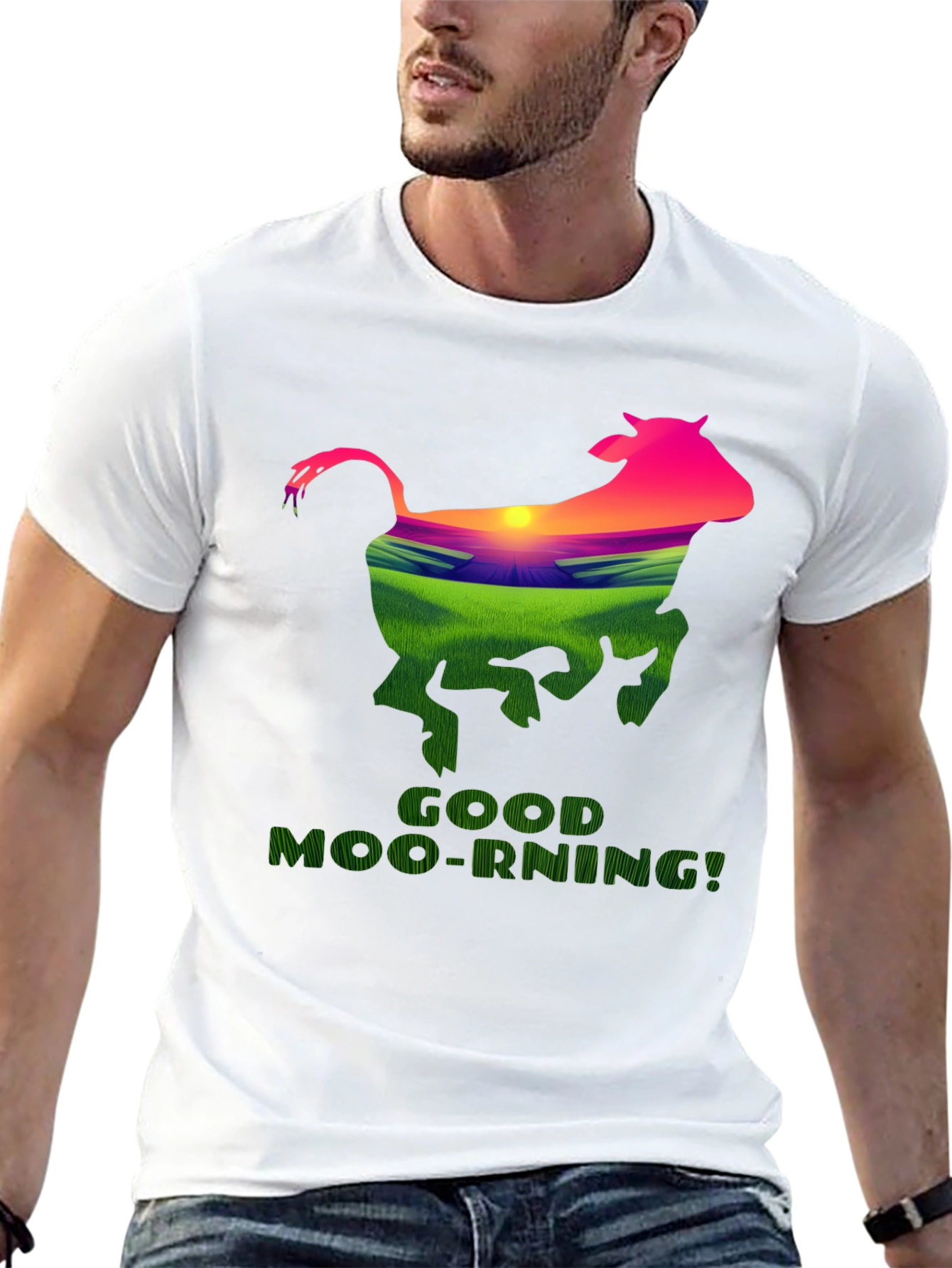 Black Good Moo-Rning Cow Graphic Tee - Farm Fresh Humor! view 13