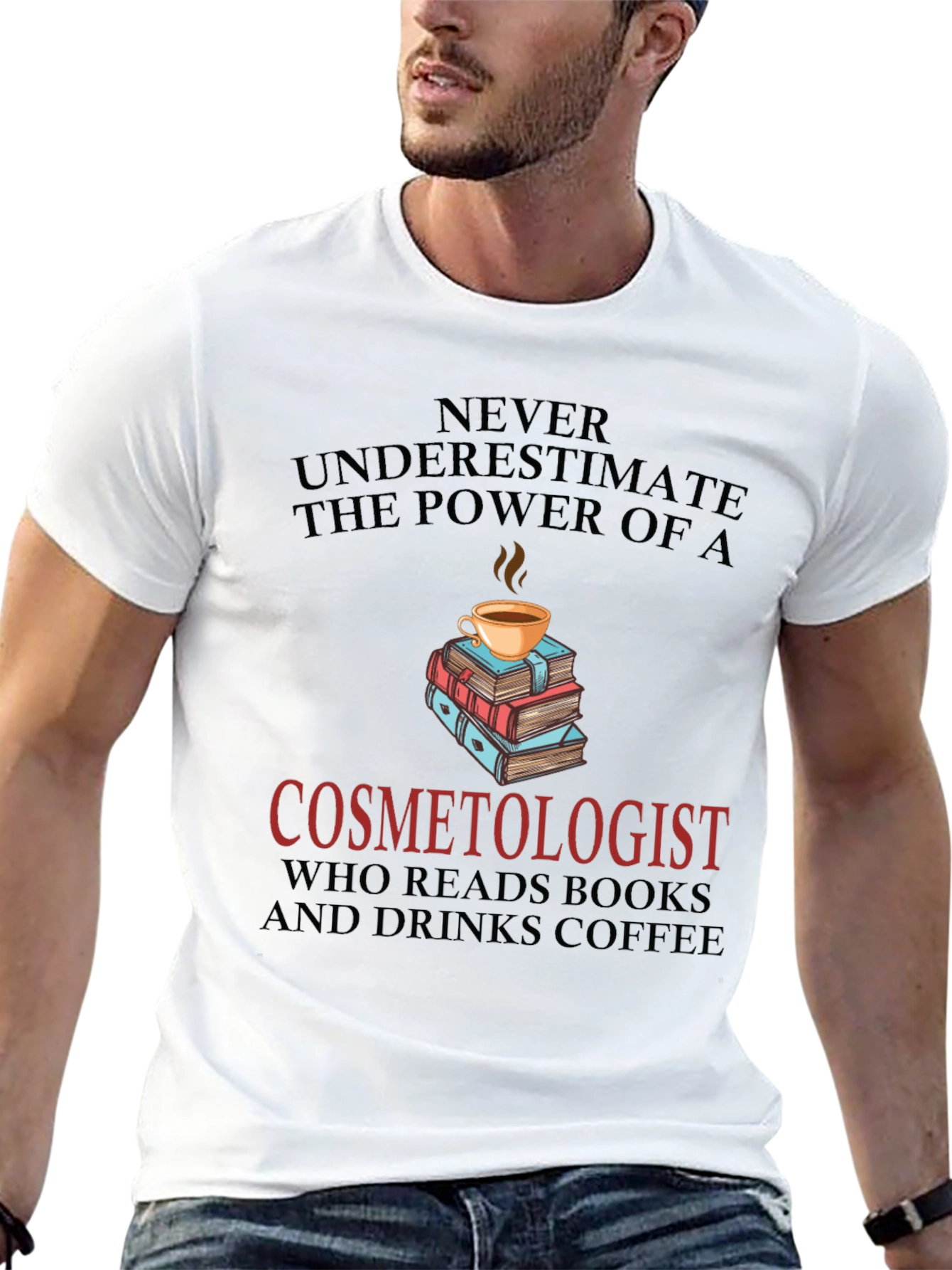 Black Cosmetologist Coffee & Books Graphic Tee view 13