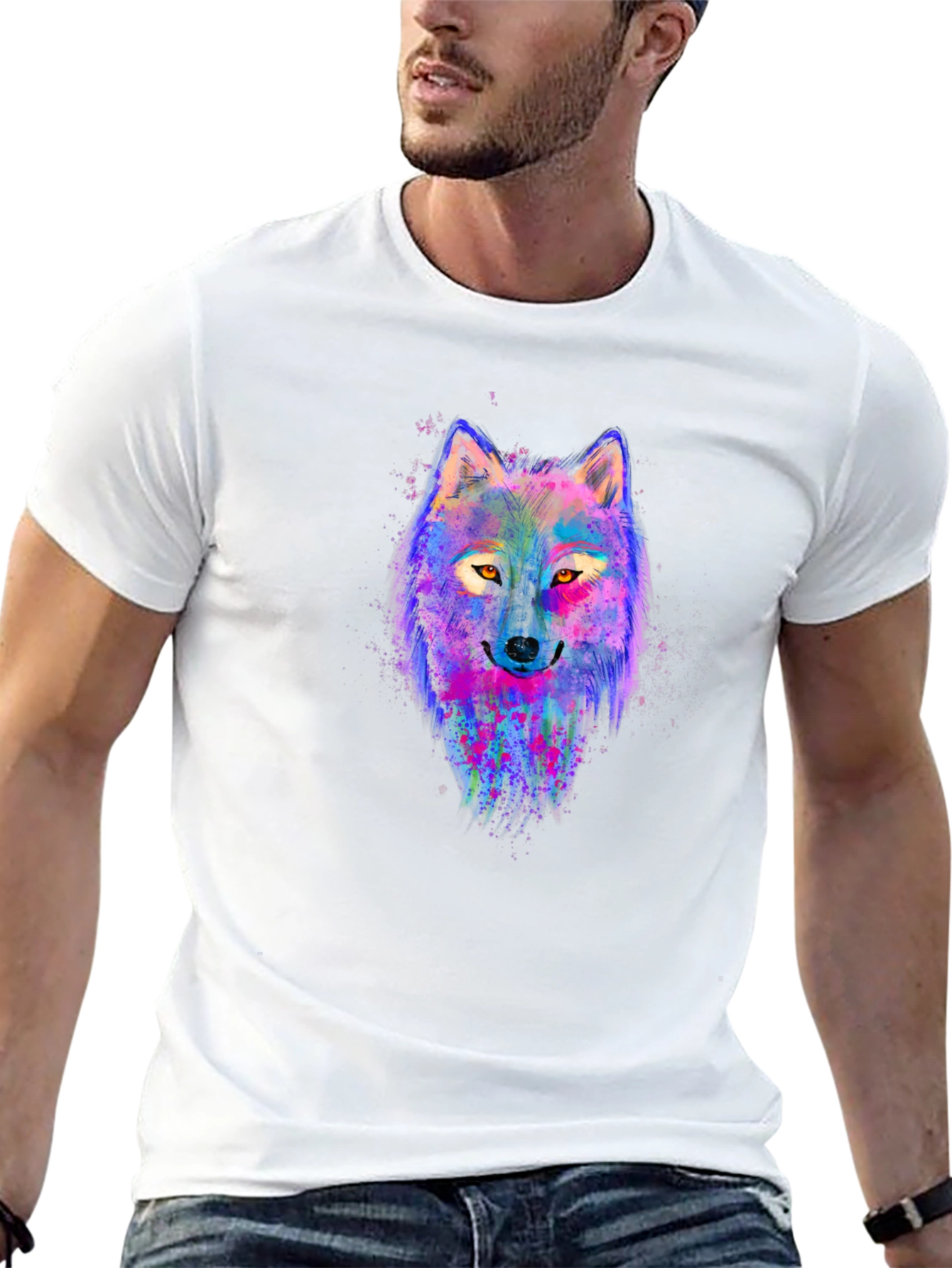 Black Vibrant Wolf Graphic Tee - Men's Black T-Shirt view 13