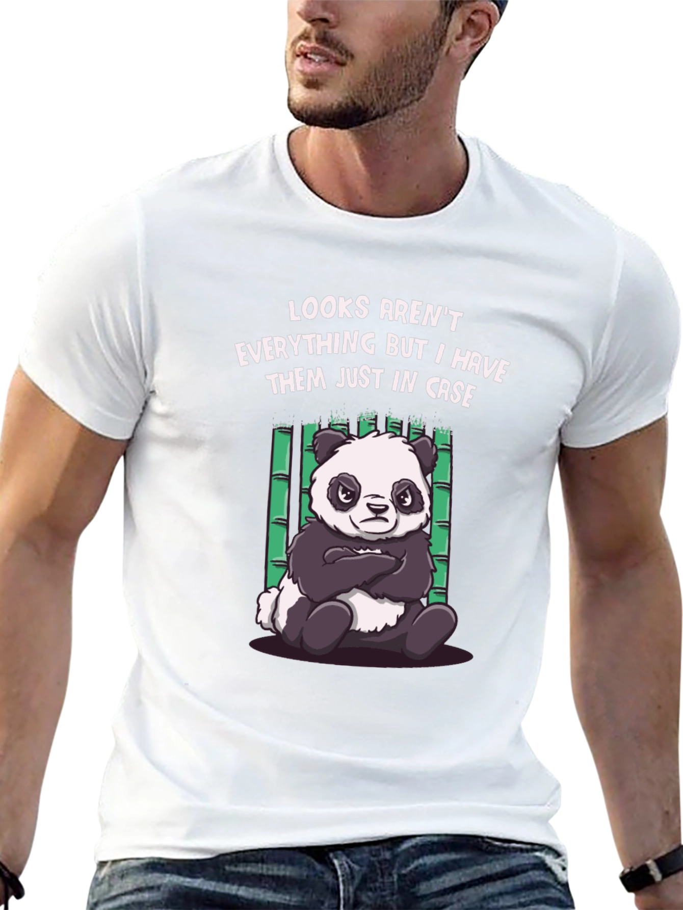 Black Funny Panda T-Shirt: Looks Aren't Everything view 13