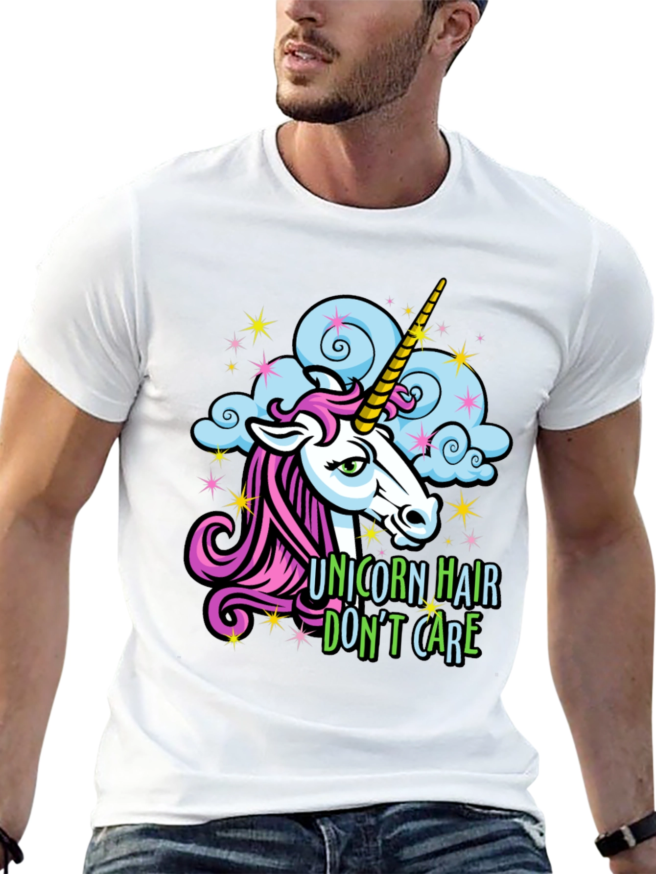 Black Unicorn Hair Don't Care Tee - Funny Graphic T-Shirt view 13