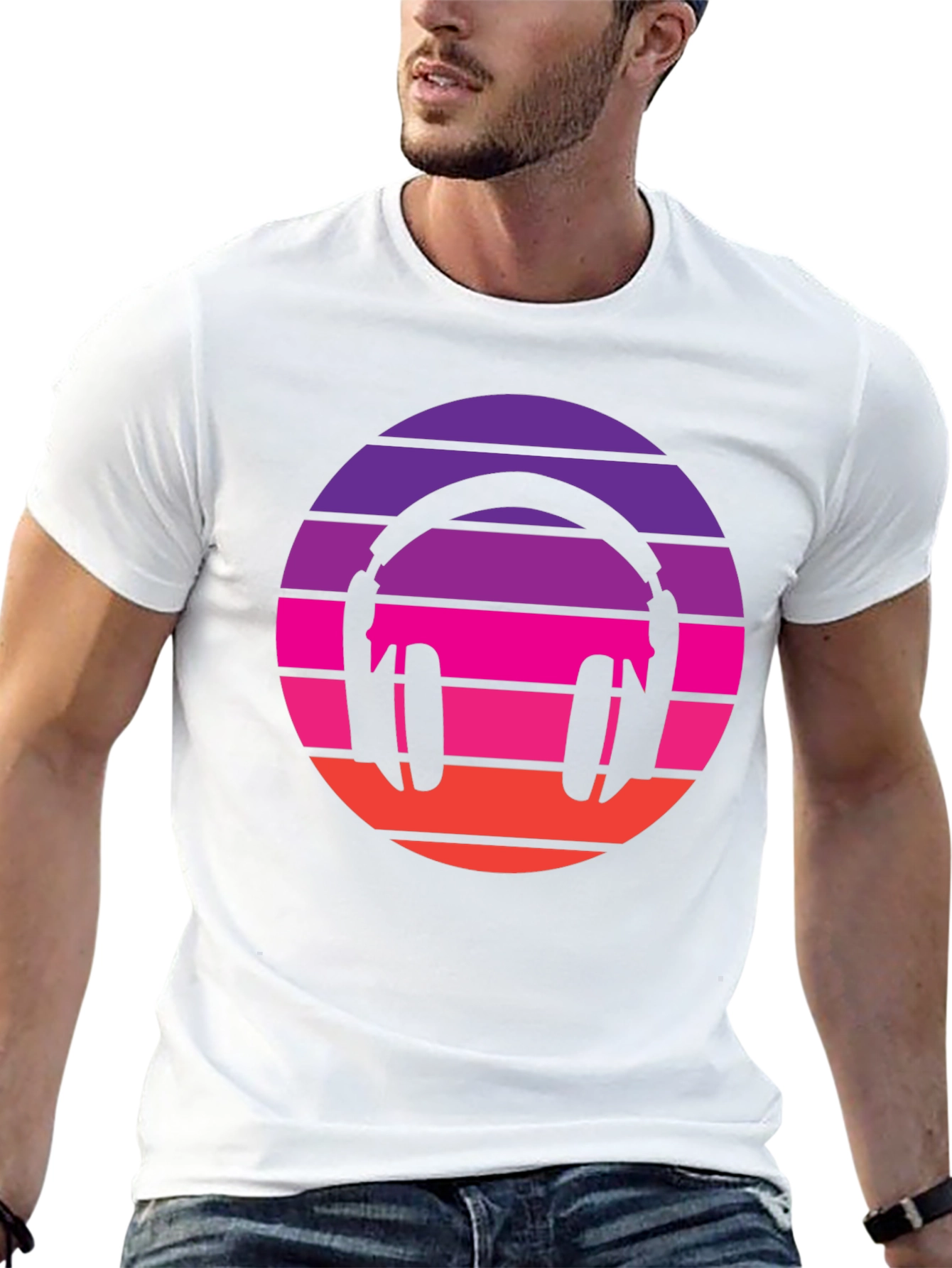 Black Retro Headphones T-Shirt - Vintage Music Vibes view 13