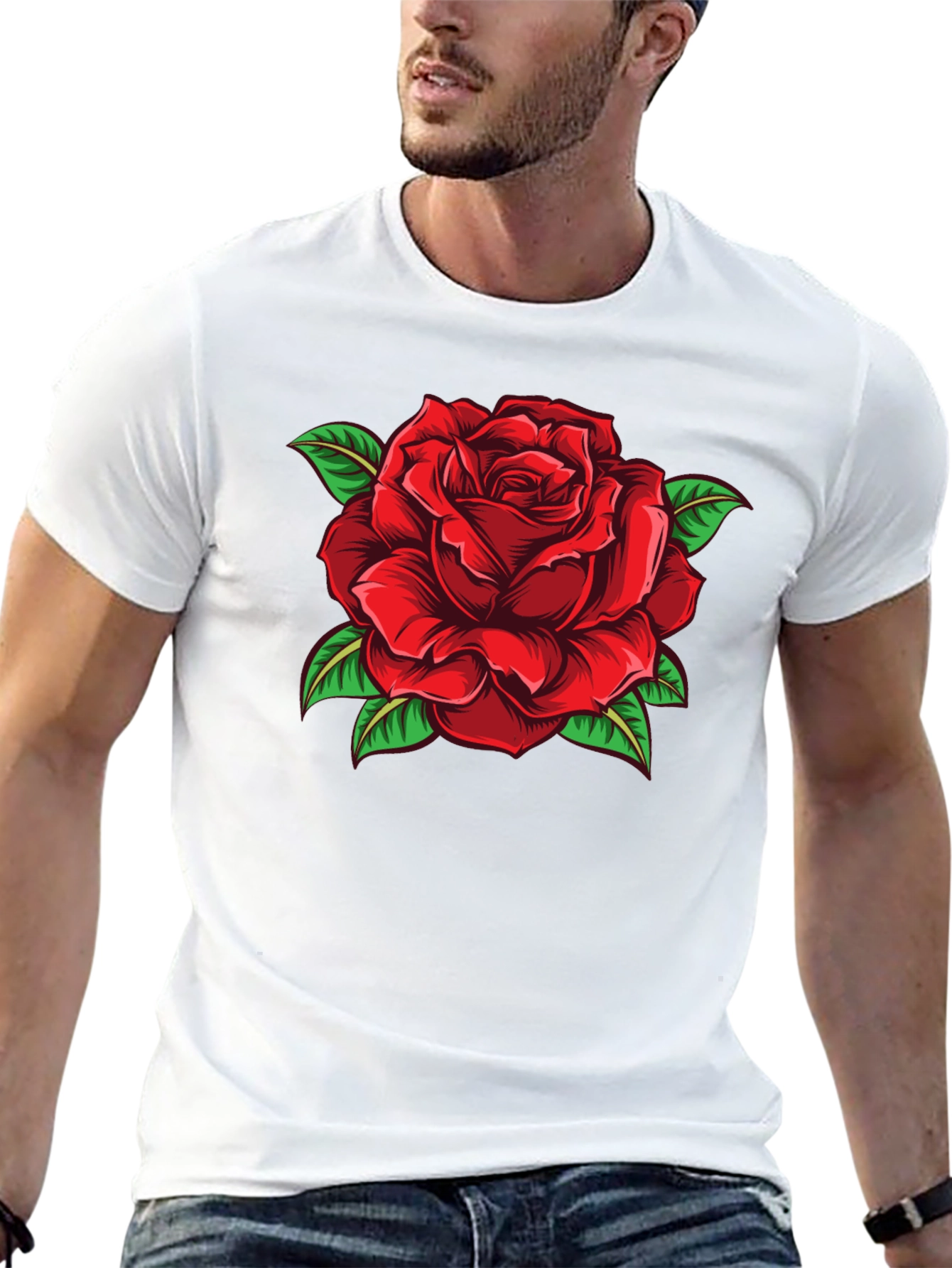 Black Red Rose Graphic Print Black T-Shirt view 13