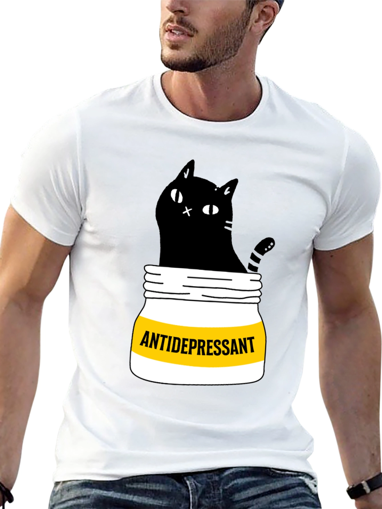 Black Antidepressant Cat T-Shirt - Funny Black Cat Graphic Tee view 13
