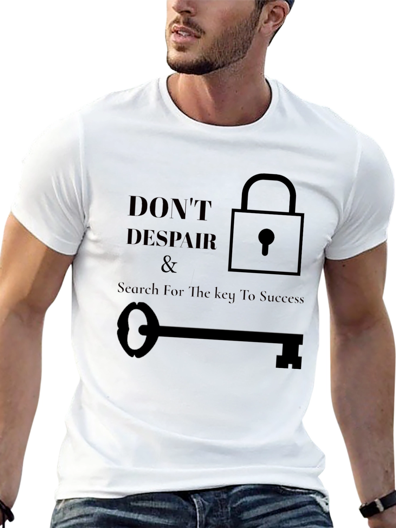 Black Don't Despair Tee: Key to Success Graphic T-Shirt view 13