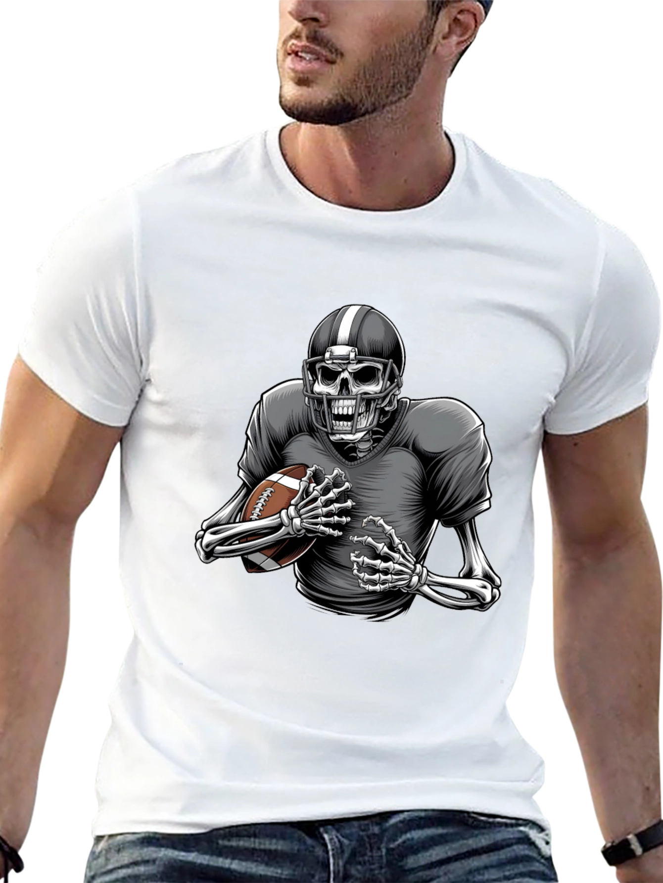Black Skeleton Football Player Graphic Tee view 13