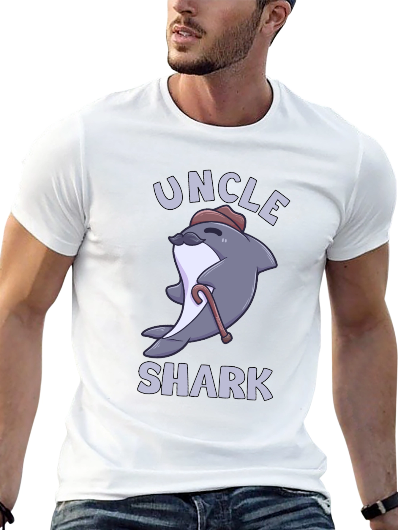 Black Uncle Shark Graphic Tee - Cute Cartoon Shark T-Shirt view 13