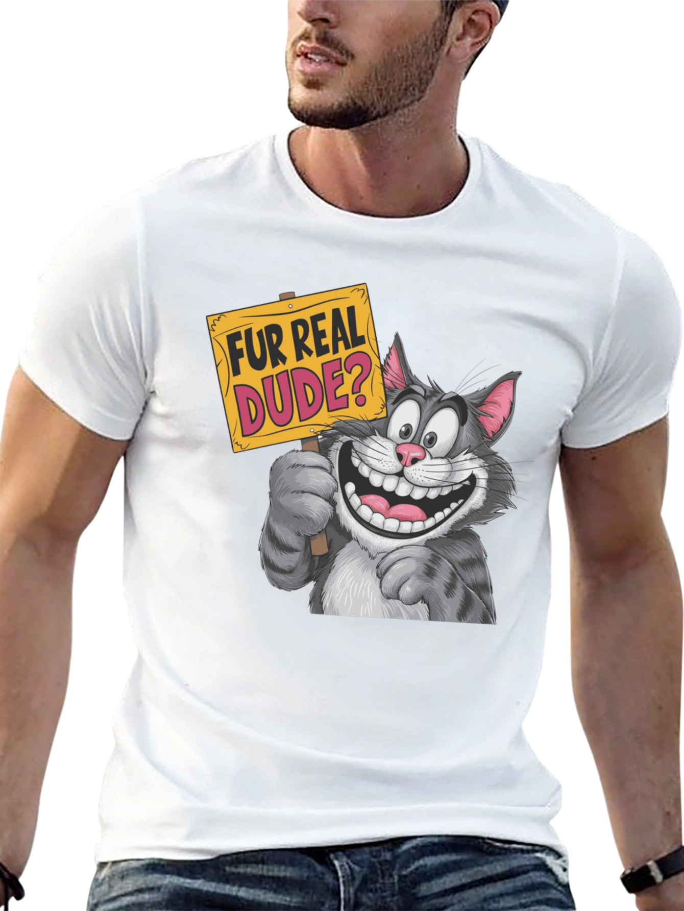 Black Fur Real Dude? Graphic Print Black T-Shirt view 13