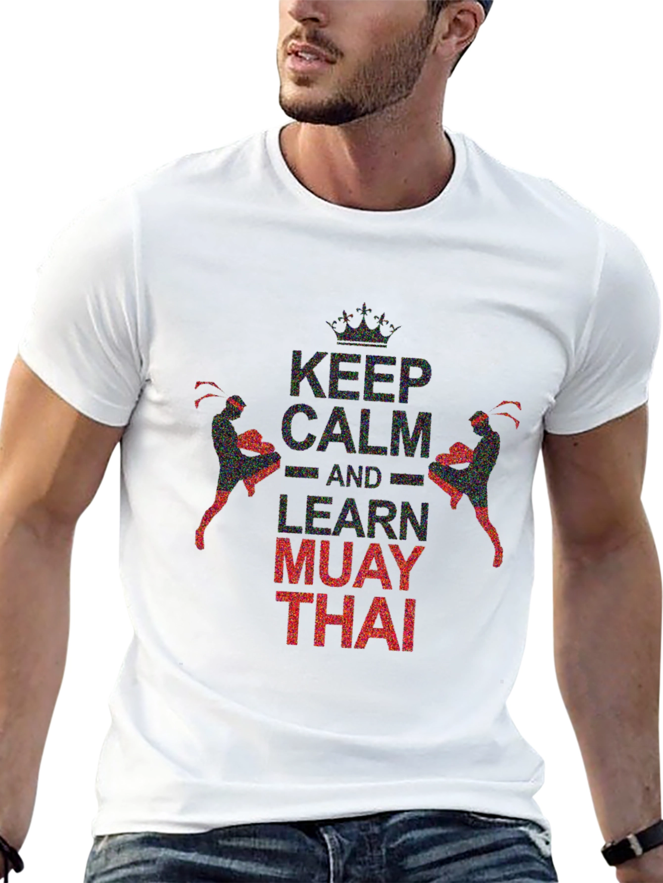 Black Keep Calm Learn Muay Thai Black Graphic Tee view 13