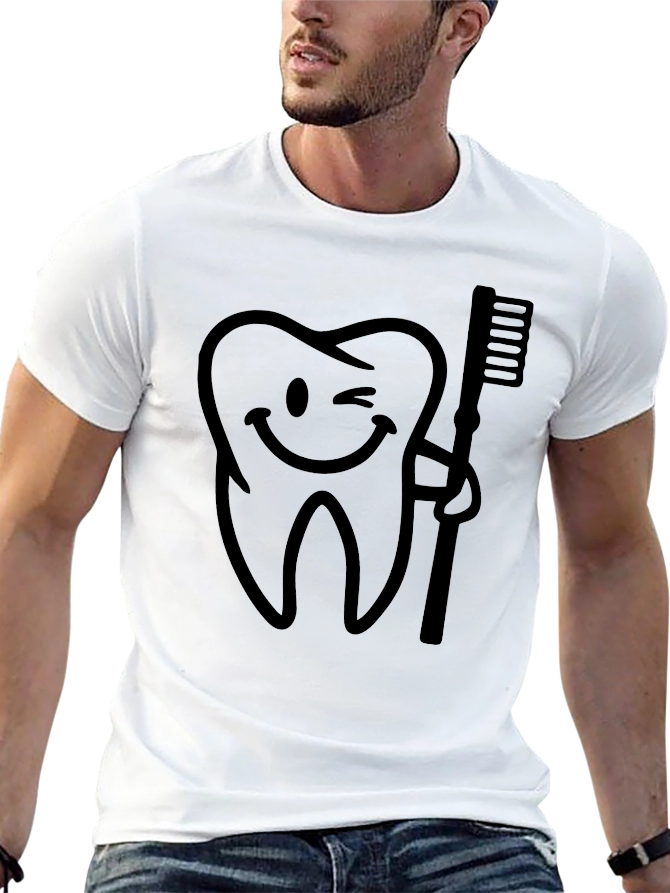 Black Funny Tooth & Brush Graphic Tee - Dental Humor Shirt view 13