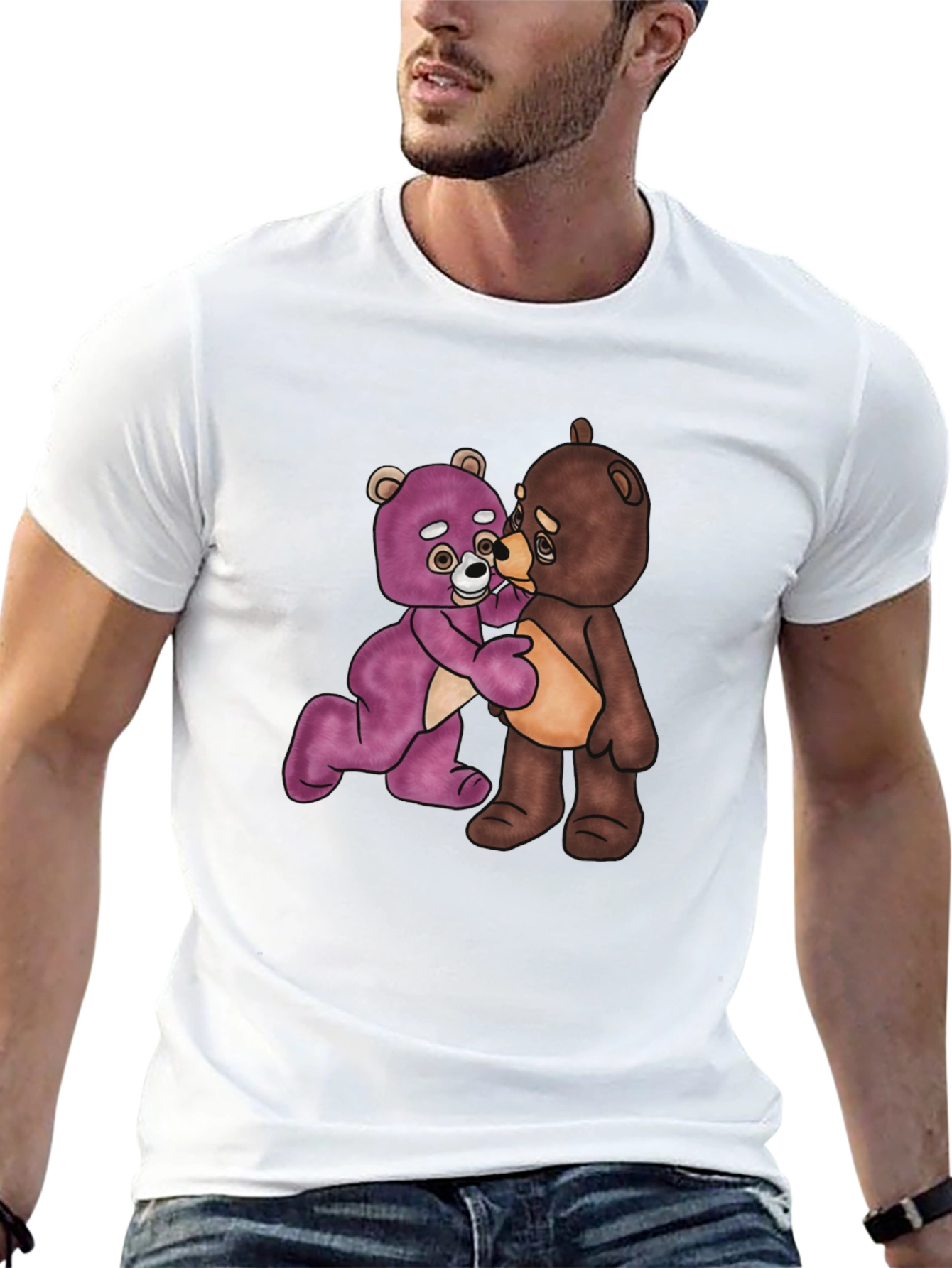 Black Teddy Bears Hug Graphic Black T-Shirt view 13