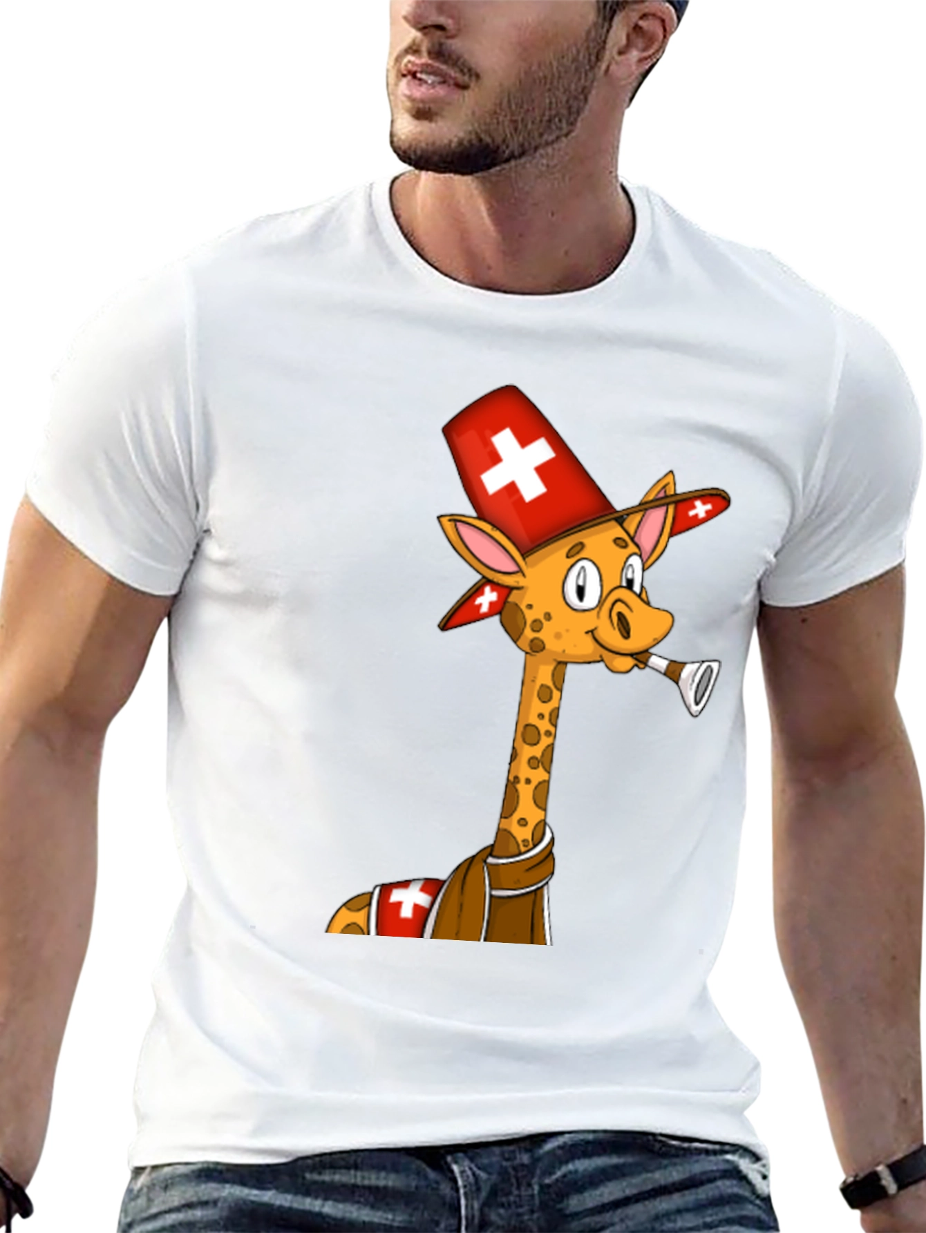 Black Swiss Giraffe T-Shirt - Unique Cartoon Design view 13