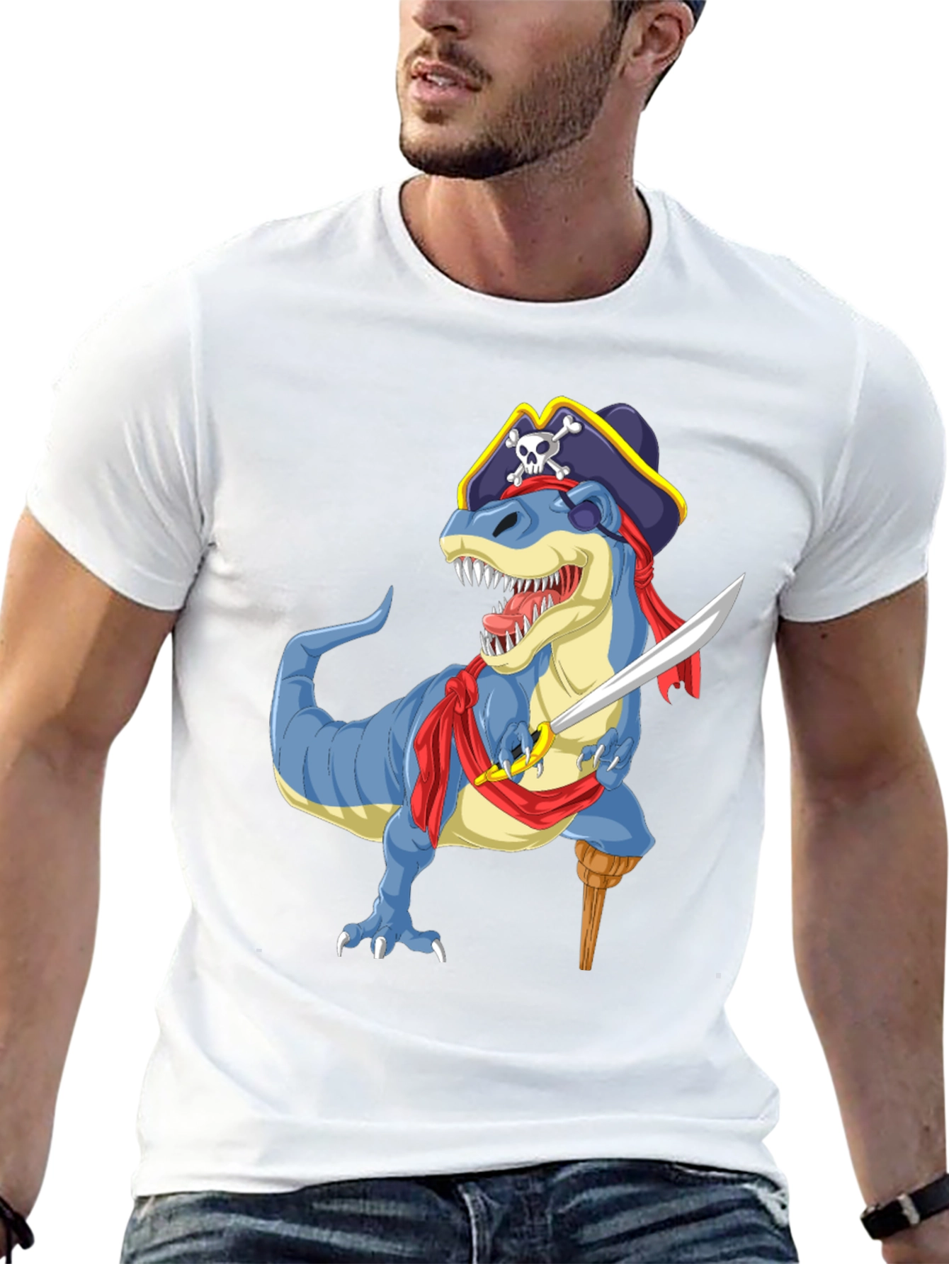 Black Pirate Dinosaur Graphic T-Shirt - Fun Novelty Tee view 13