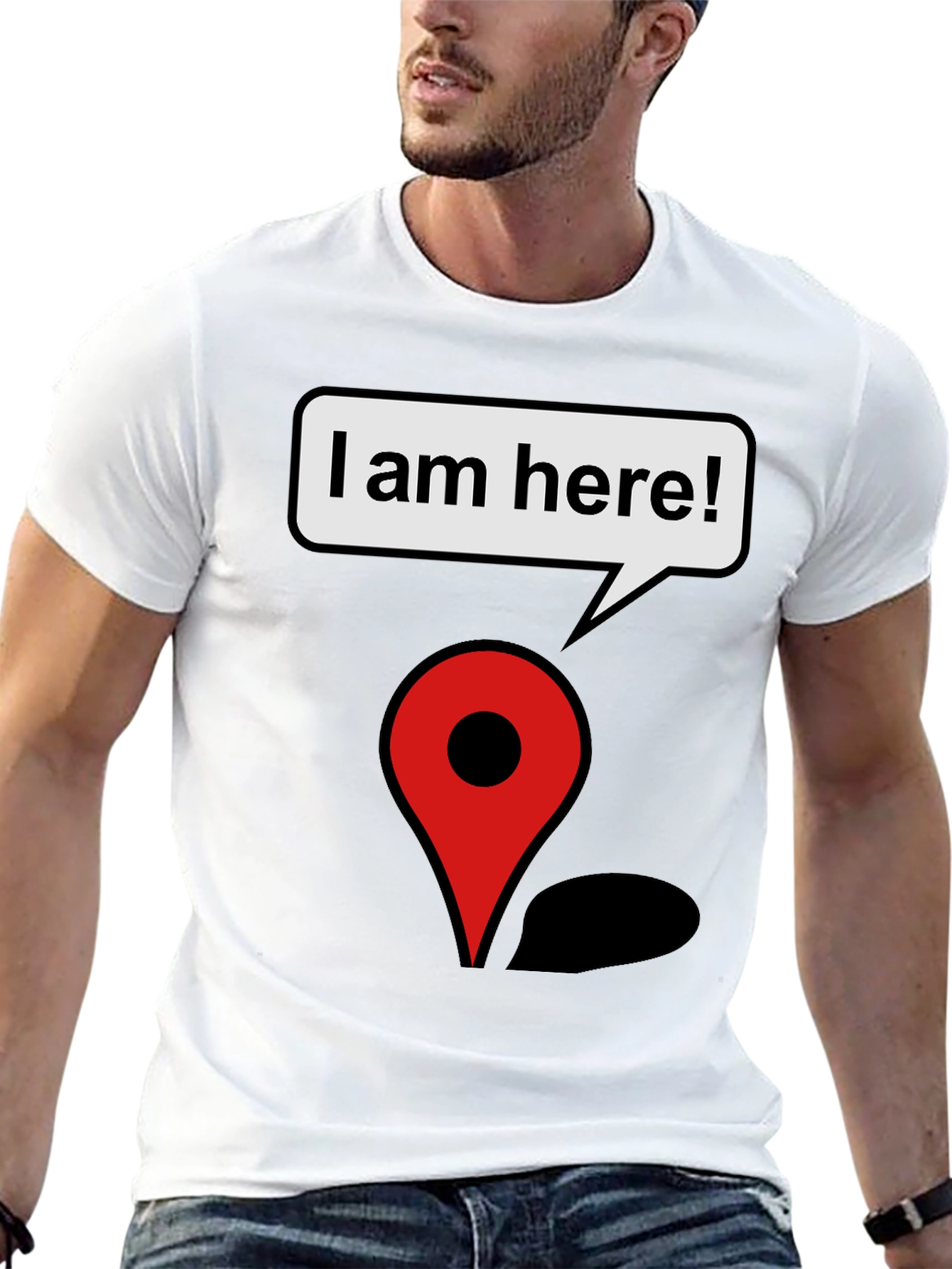 Black I am Here! Graphic Print T-Shirt view 13