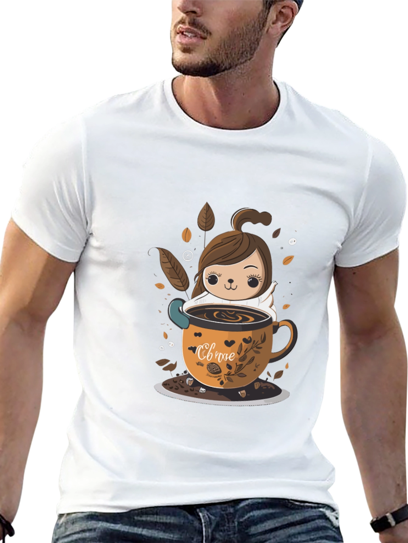 Black Cute Cartoon Coffee Lover T-Shirt view 13