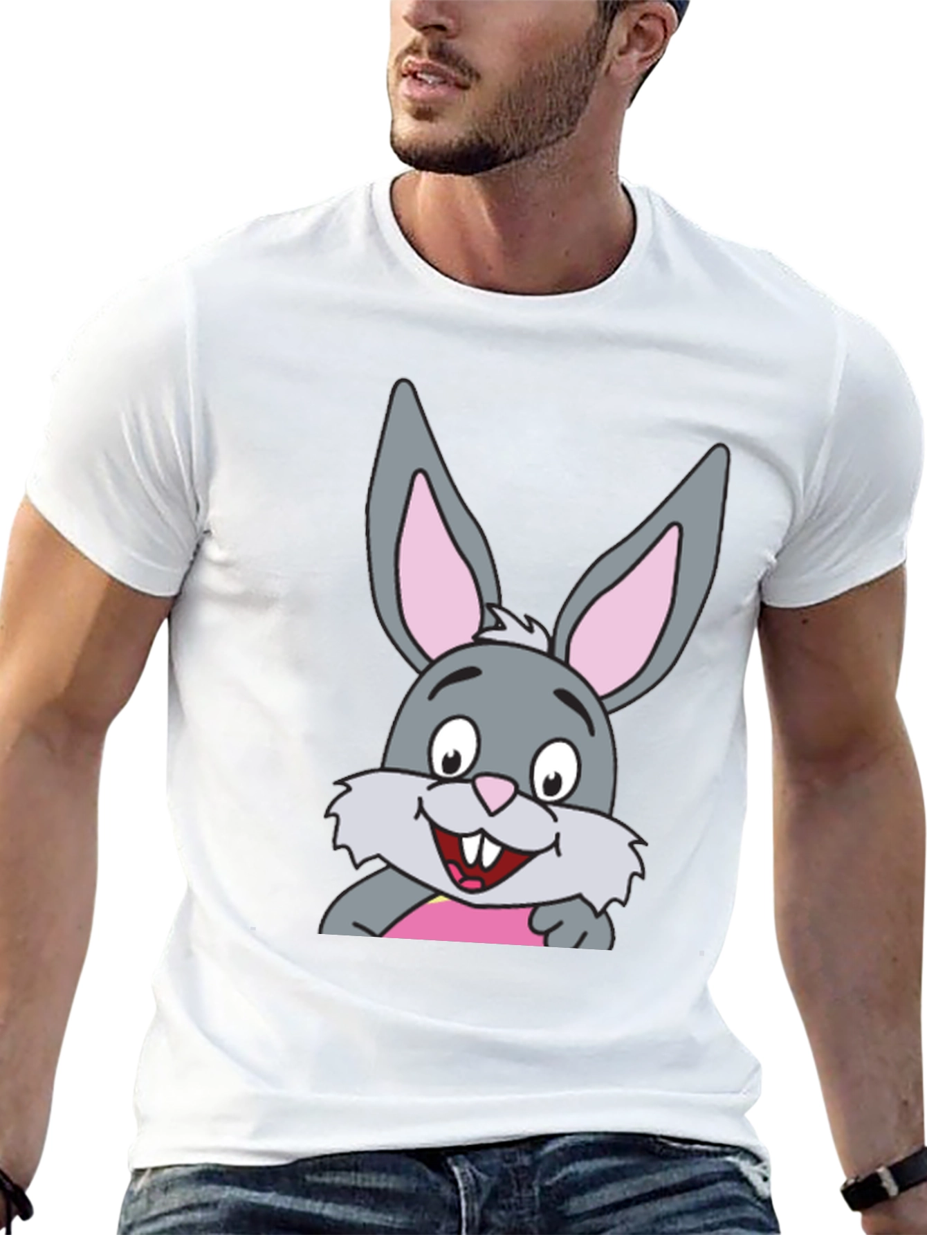 Black Cartoon Rabbit Graphic Print Black T-Shirt view 13