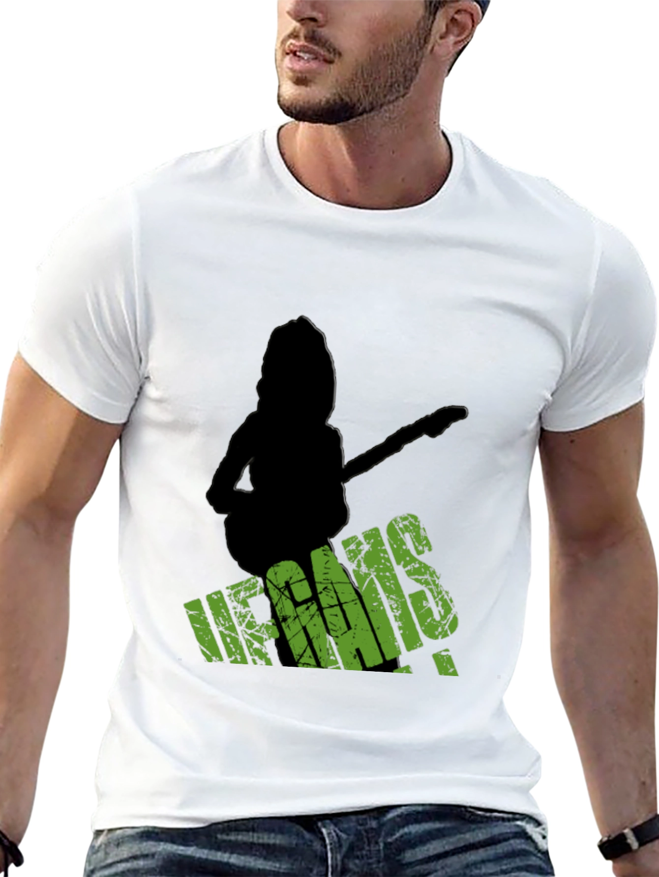 Black Vegans Guitar T-Shirt - Black Crew Neck Tee view 13