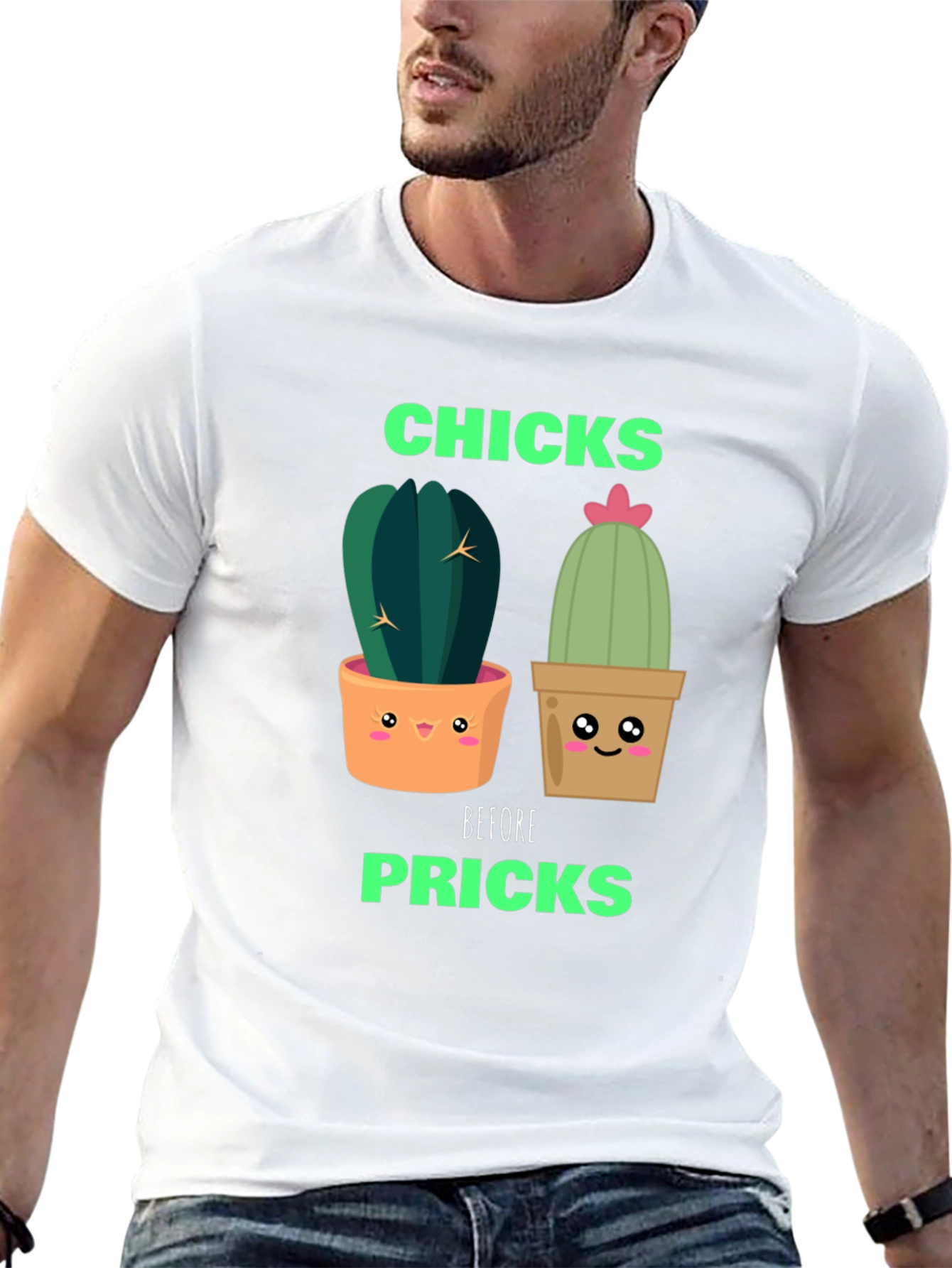 Black Funny Cactus Graphic T-Shirt - Chicks Before Pricks view 13