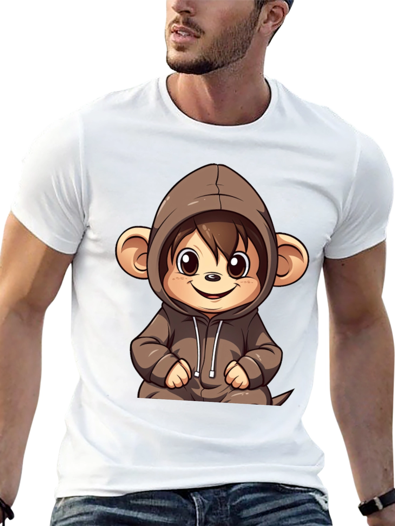 Black Cute Monkey Hoodie Graphic Tee view 13