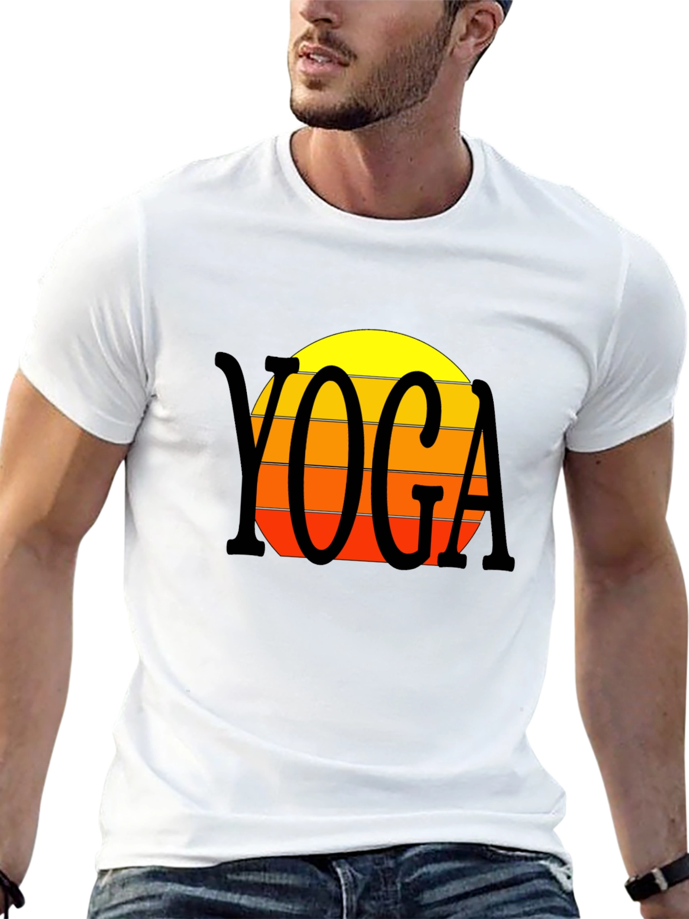 Black Yoga Sunset T-Shirt - Retro Style view 13
