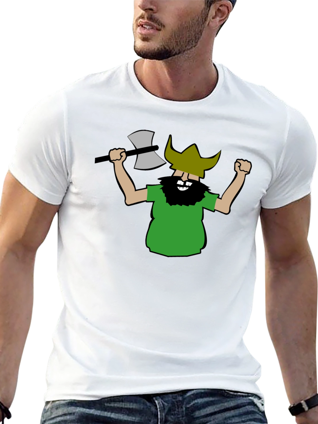 Black Viking Cartoon Graphic Black T-Shirt view 13