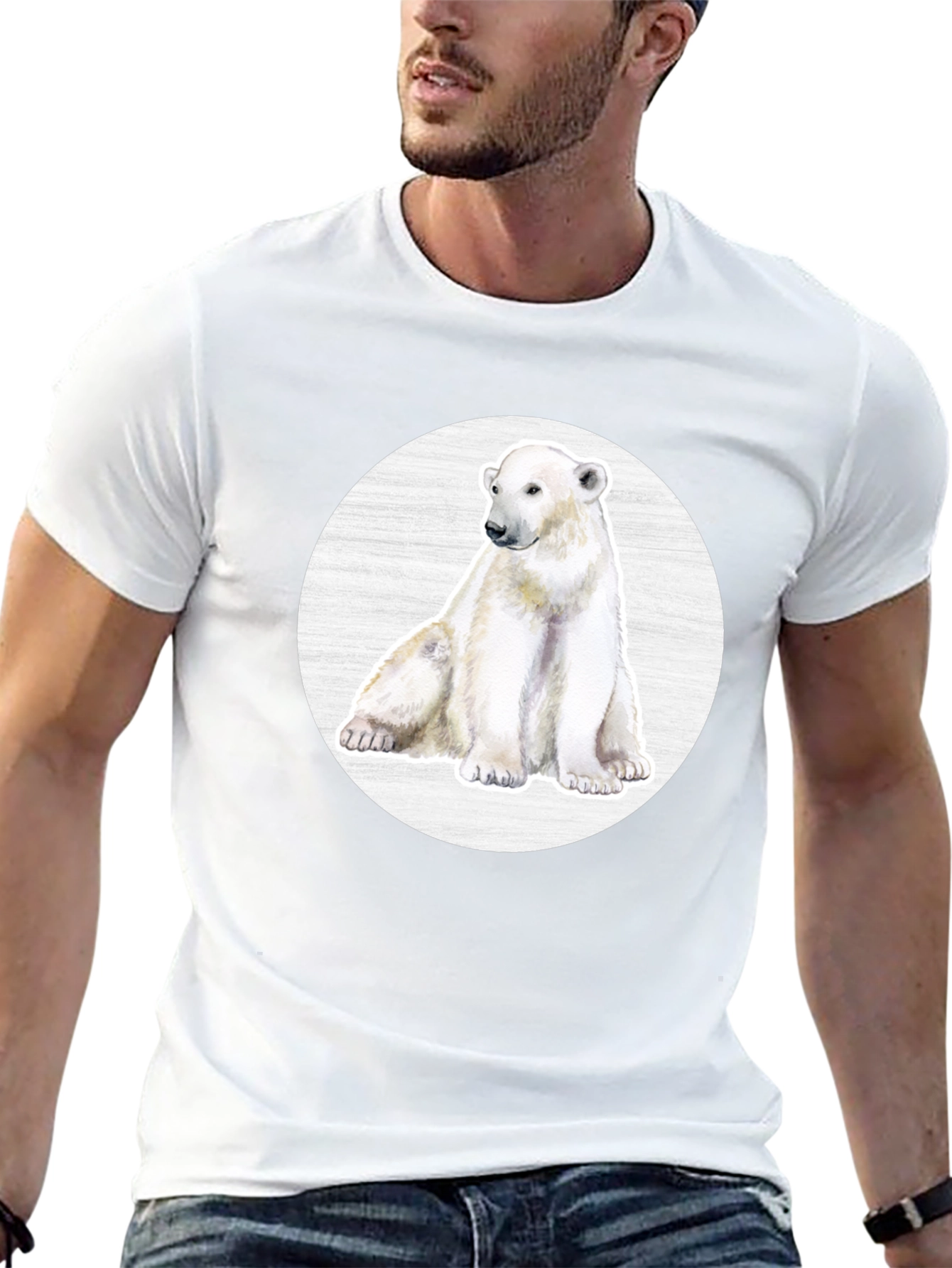 Black Polar Bear Graphic Print Crew Neck T-Shirt view 13