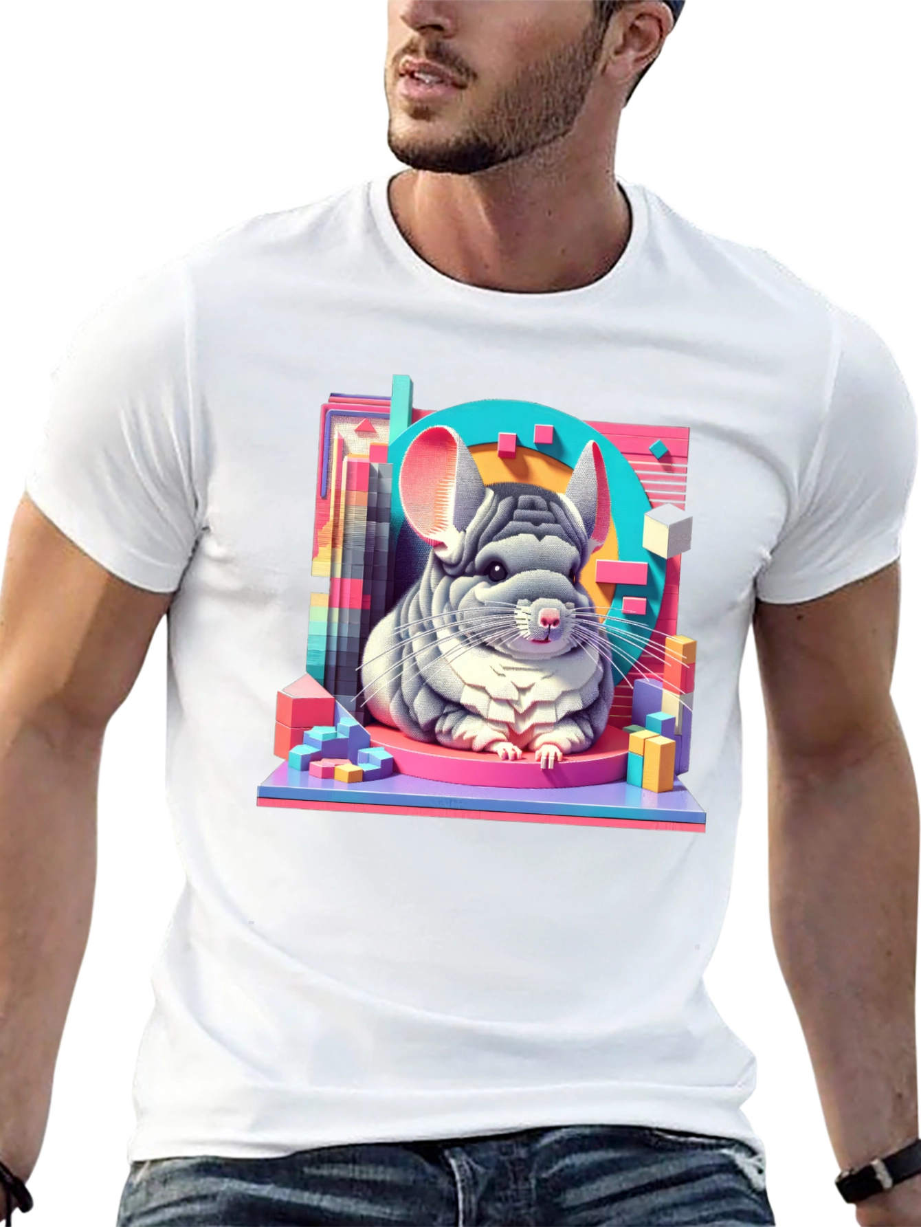 Black Chinchilla Graphic Tee - Unique Animal Art T-Shirt view 13