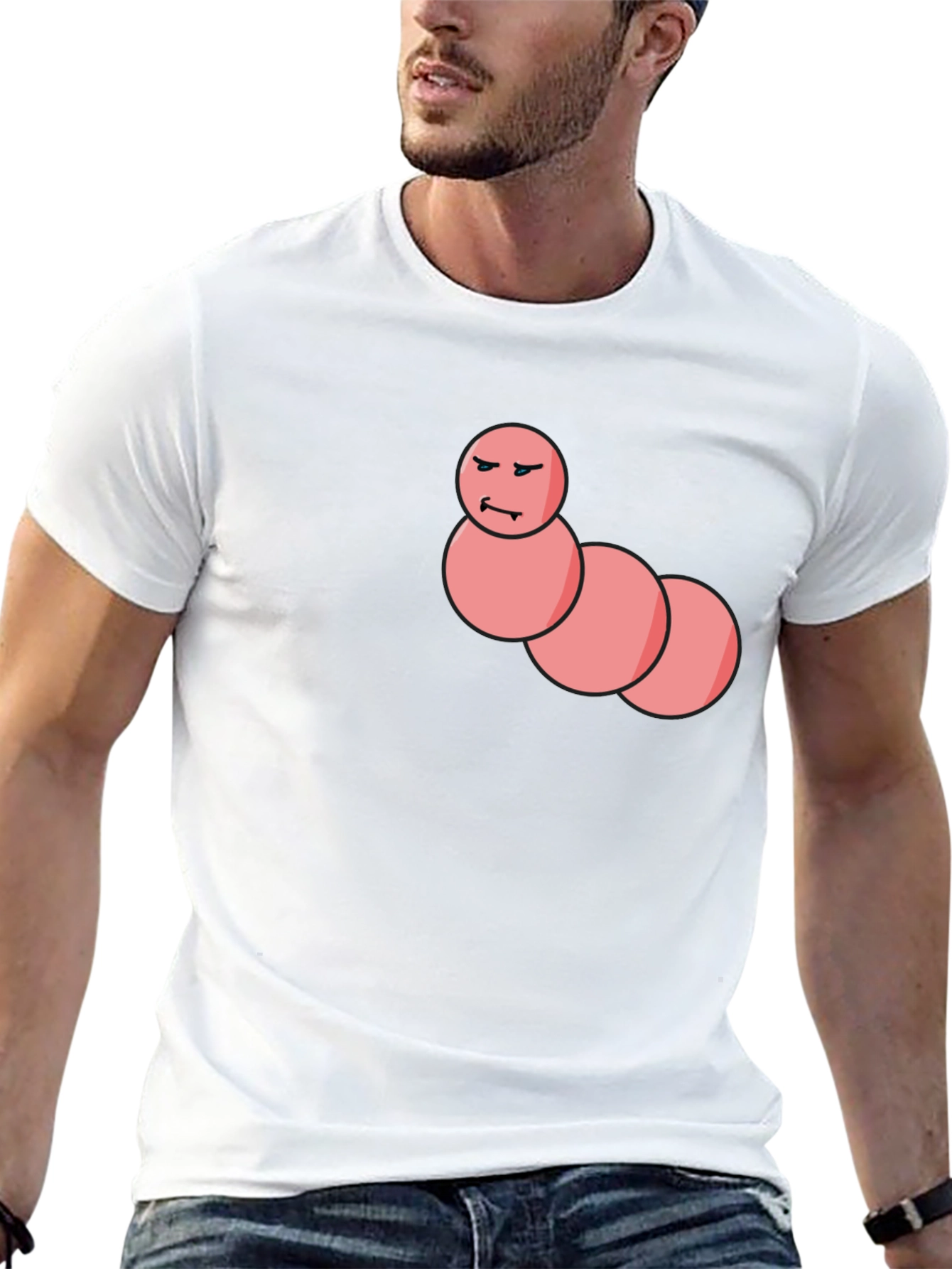 Black Men's Black T-Shirt with Funny Worm Graphic view 13