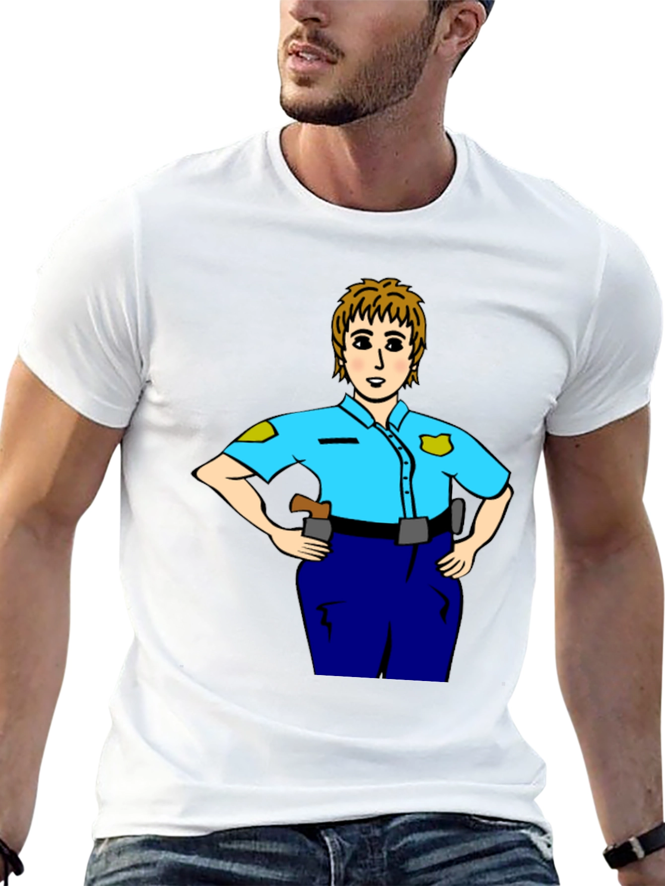 Black Police Woman Cartoon T-Shirt | Graphic Tee view 13